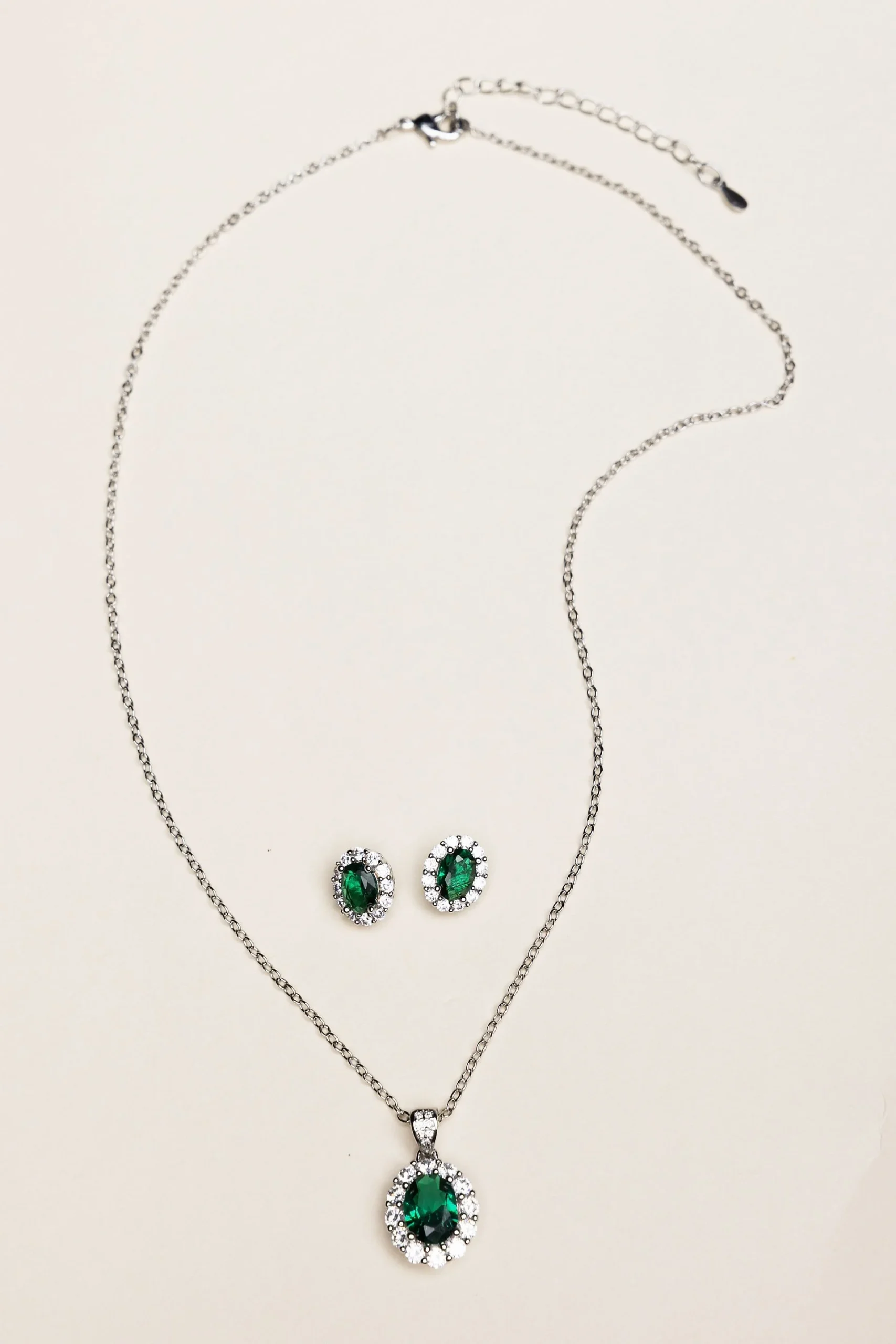 Emerald and Rhinestone Jewelry Set