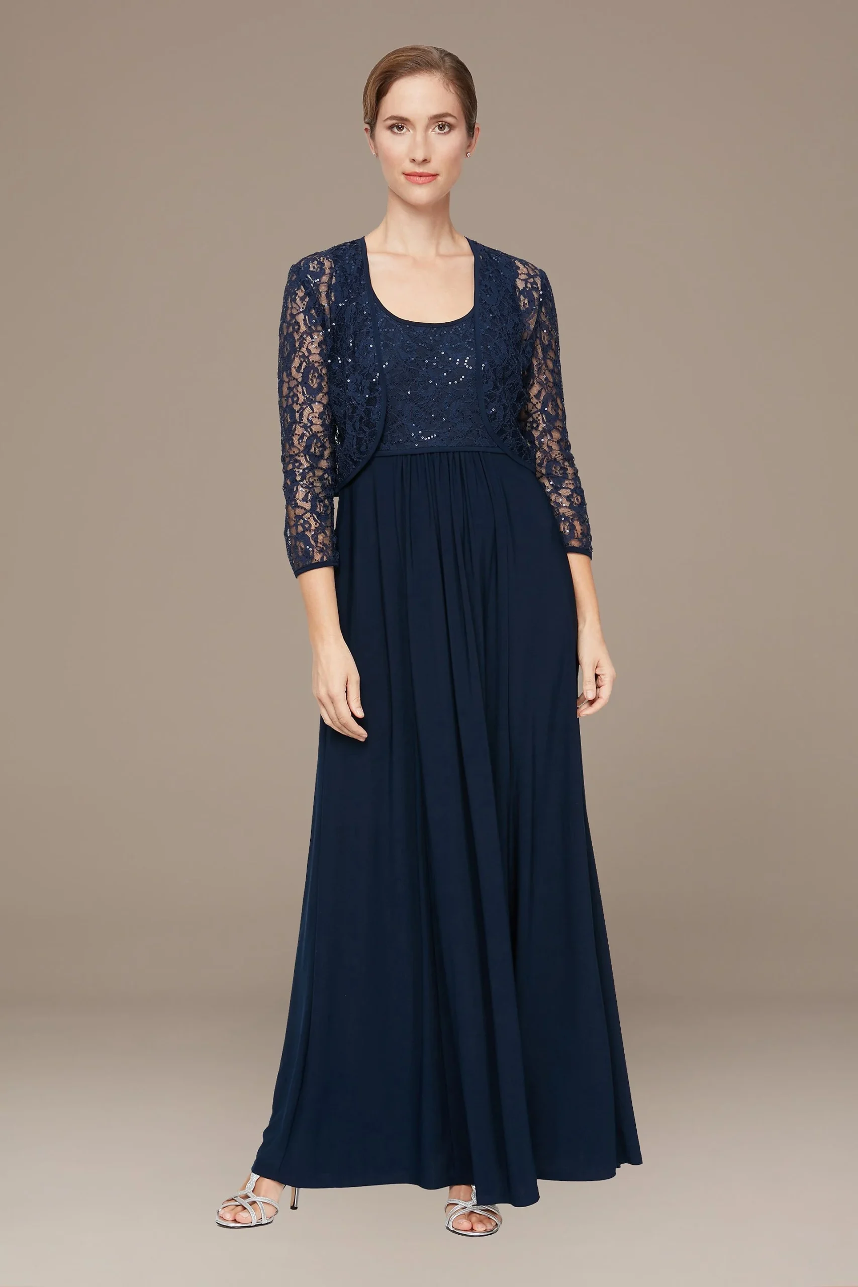 Empire Waist Gown with Sequin Lace Bolero Jacket