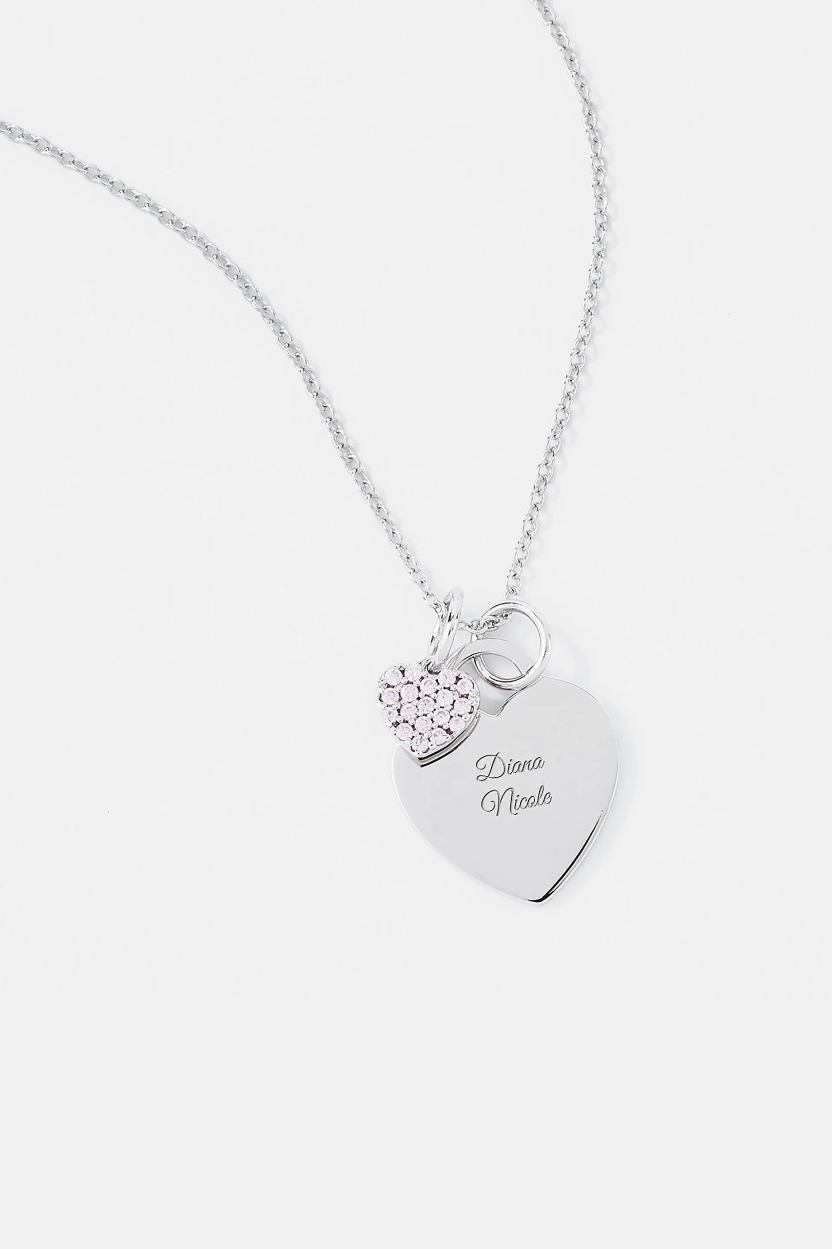 Engraved Childrens Sterling Pink Heart Necklace