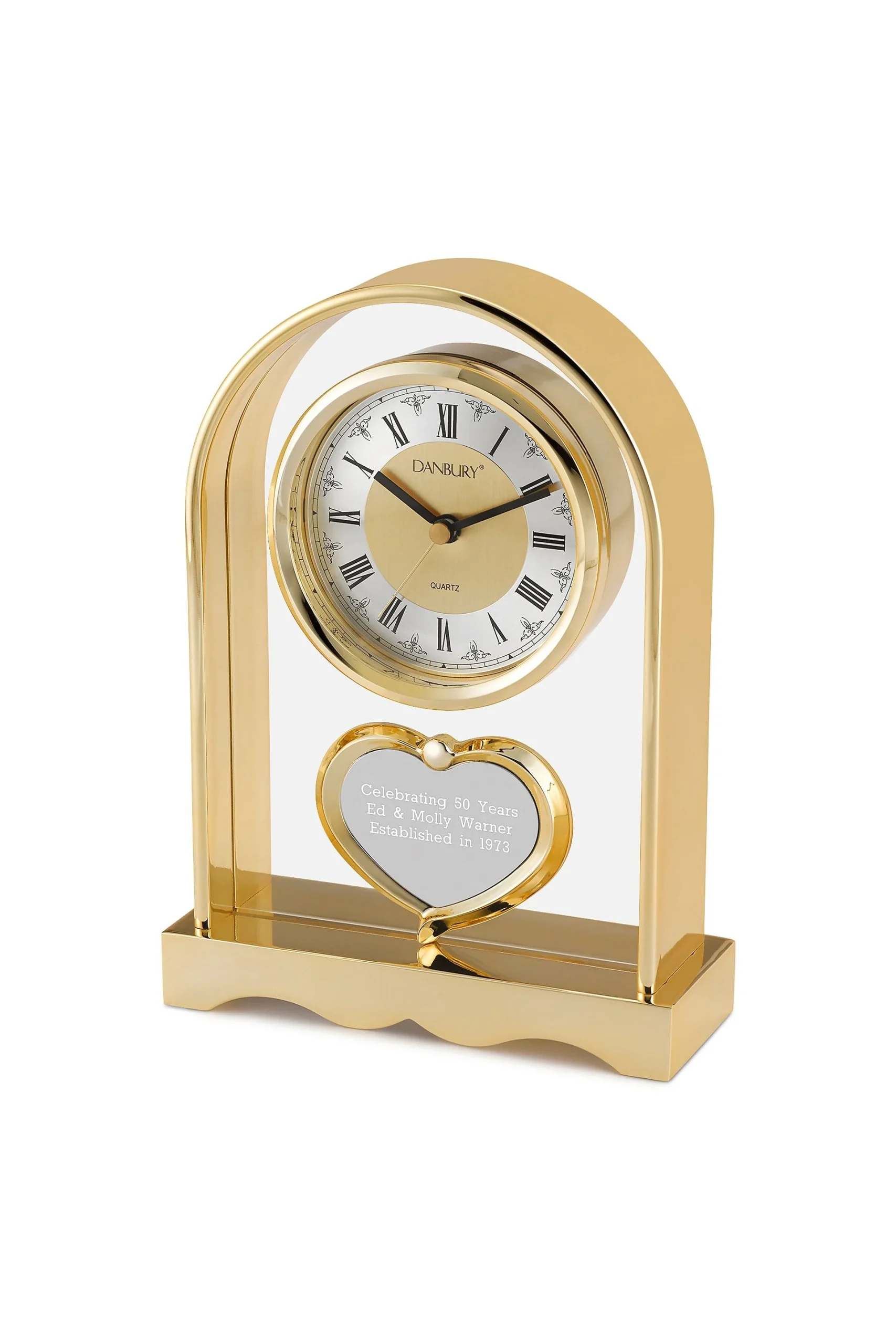 Engraved Gold Arch and Heart Clock