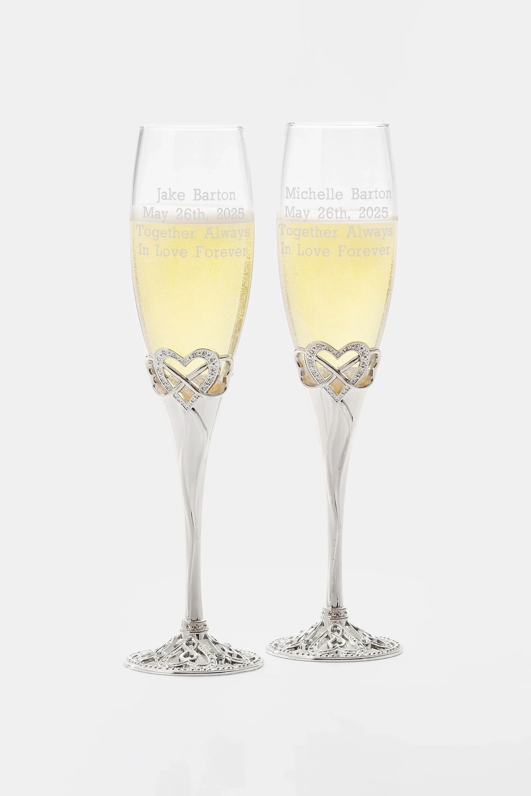Engraved Infinity Heart Wedding Flute Set