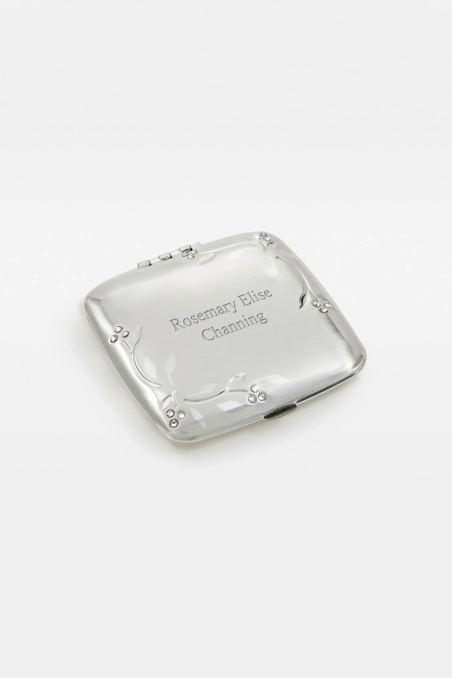 Engraved Leaves and Vines Silver Compact