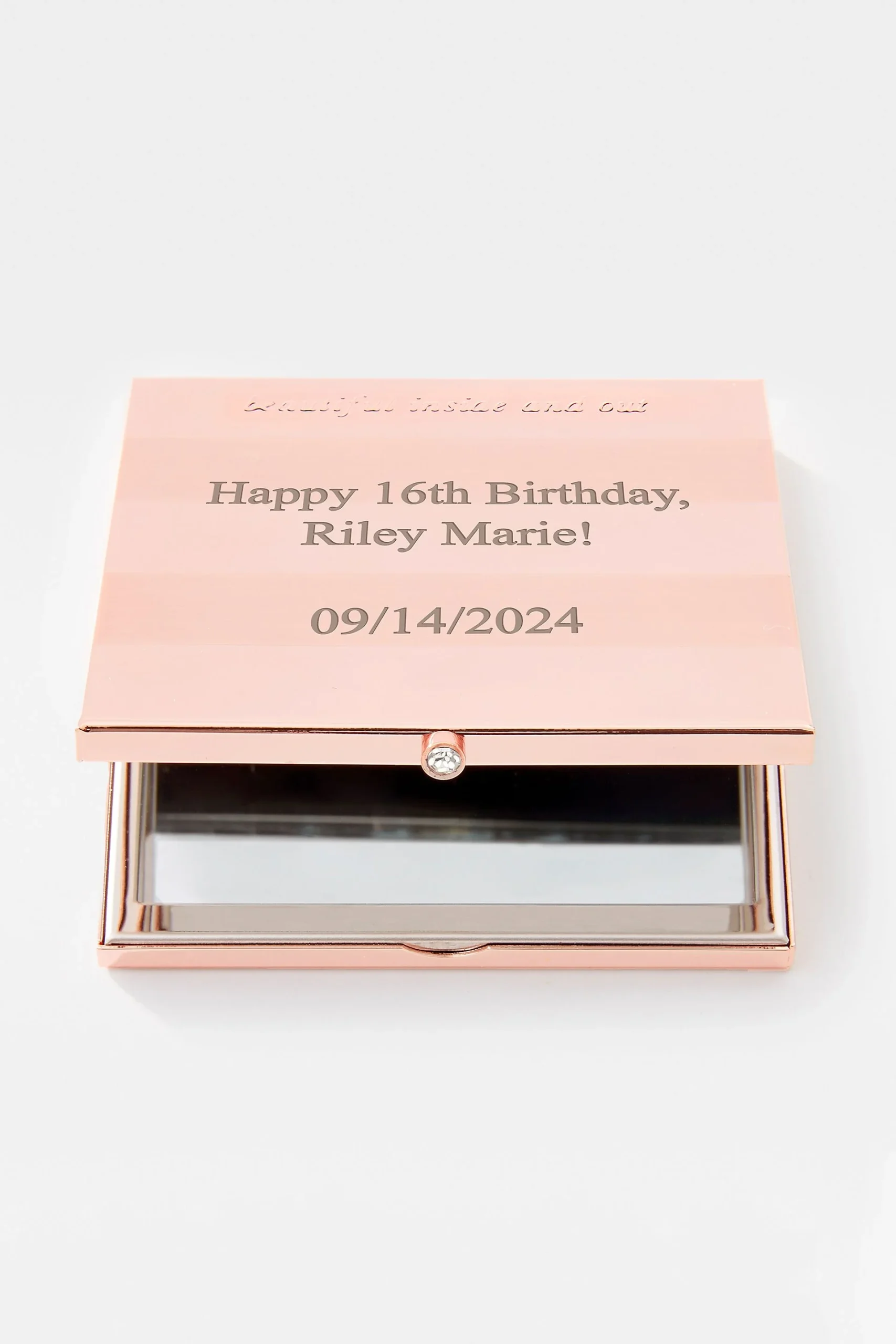 Engraved Rose Gold Frosted Strip Compact