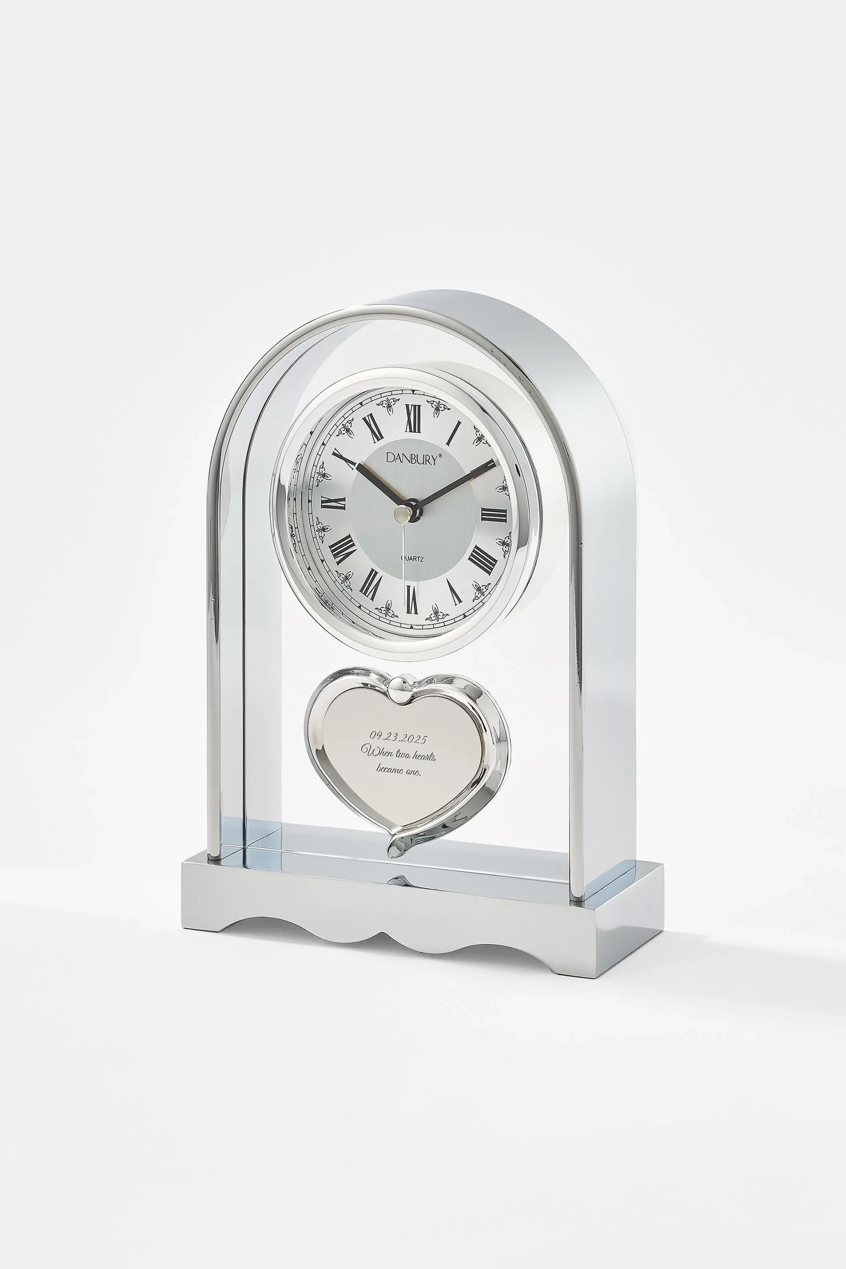 Engraved Silver Arch and Heart Clock