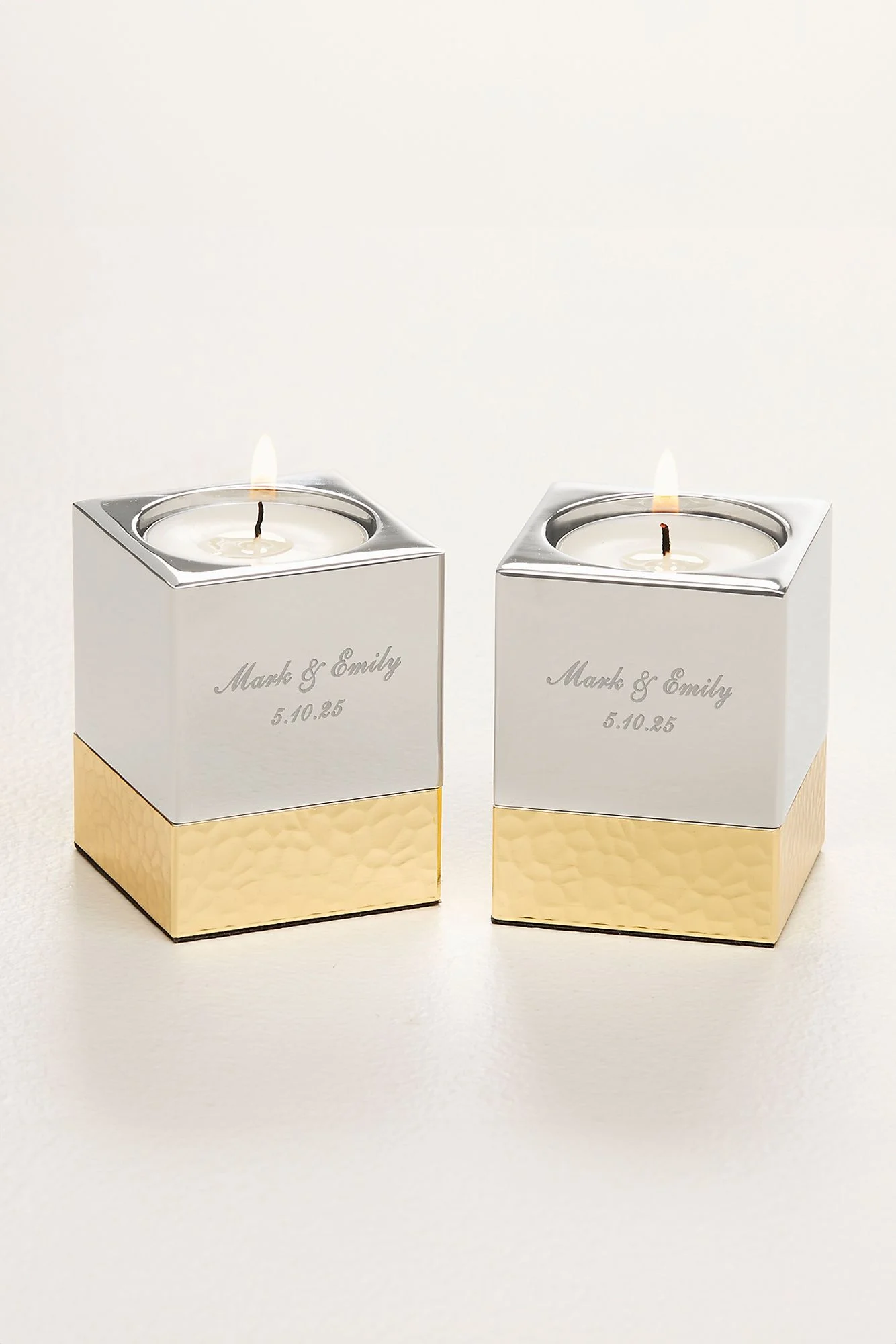 Engraved Silver Gold Metal Candle Holders