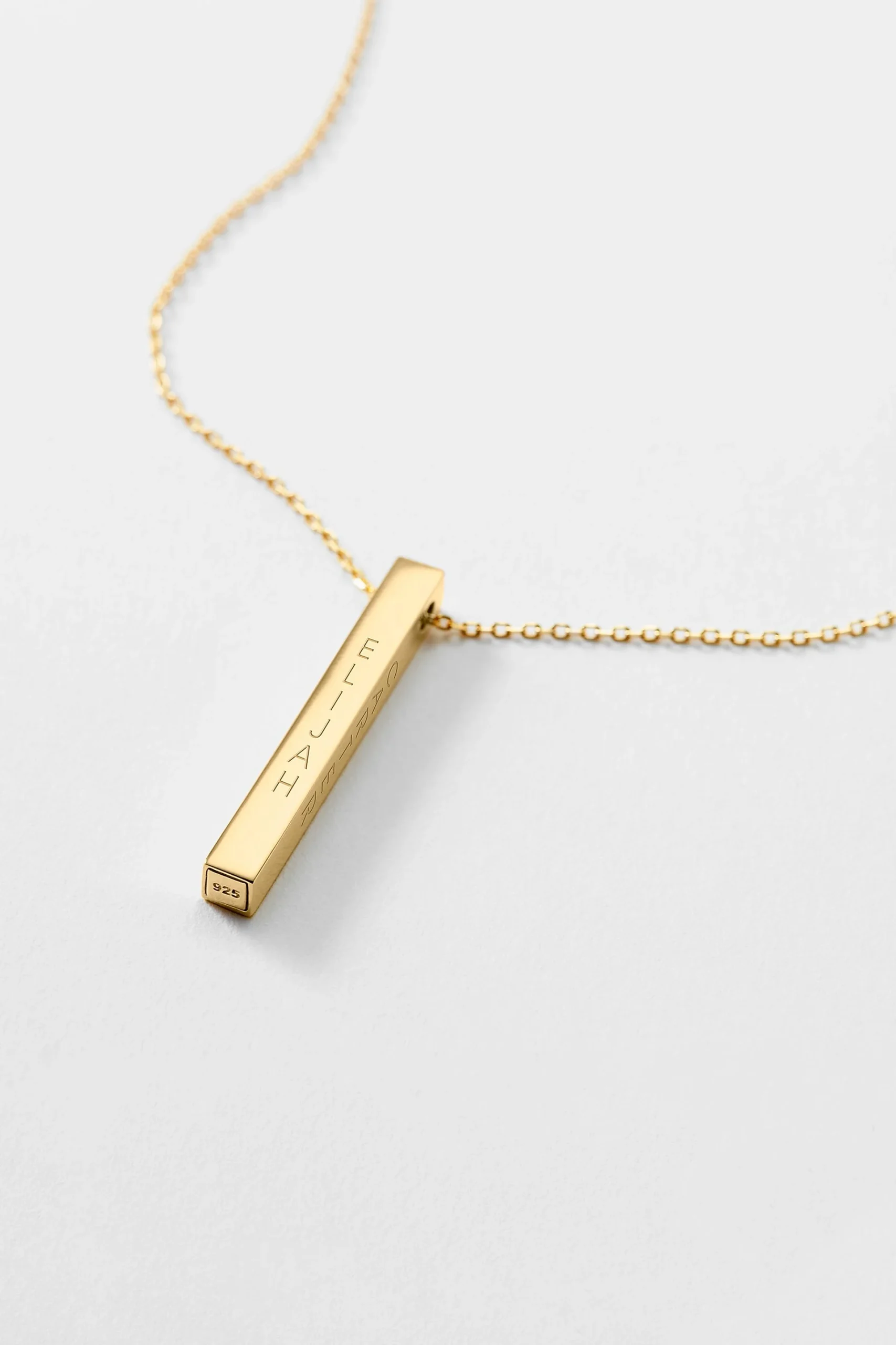 Engraved Sterling Silver Yellow Gold Cube Necklace