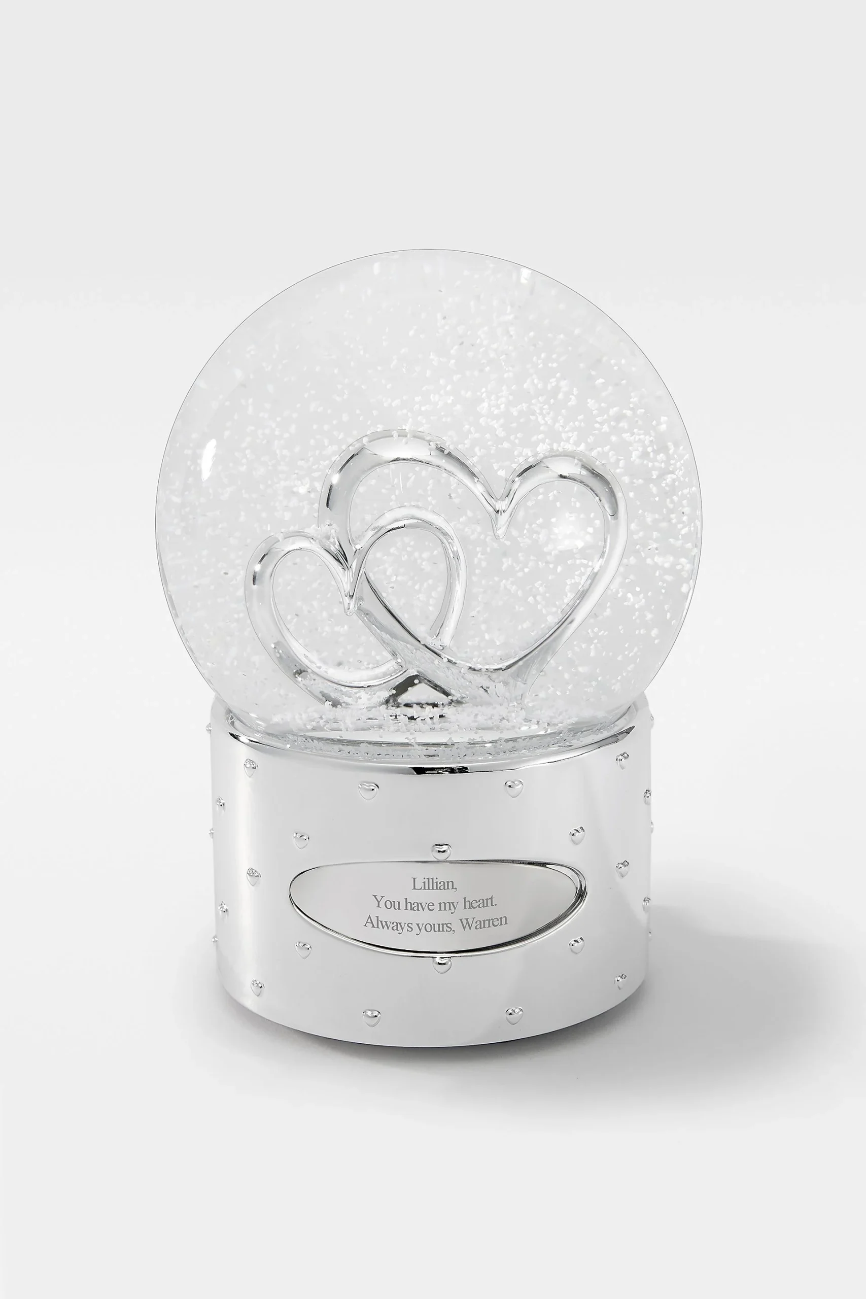 Engraved Two Hearts As One Snow Globe