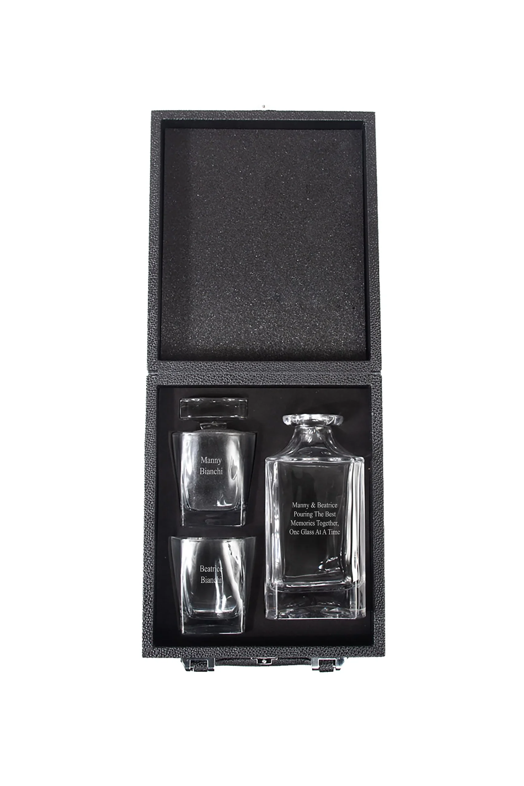Engraved Warren Whiskey Decanter and Glass Set