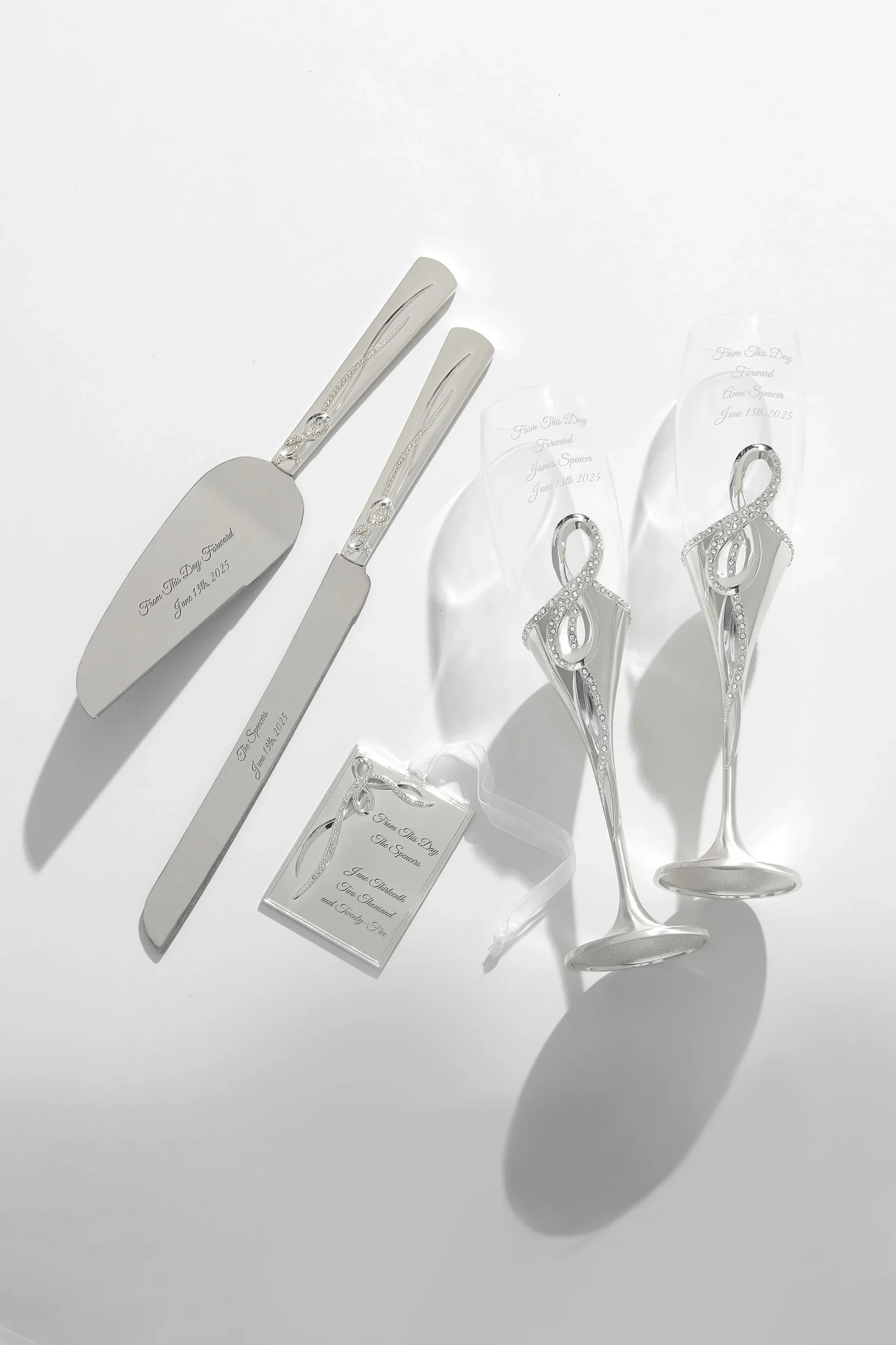 Engraved Wedding Flute and Cake Server Set