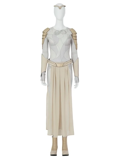 Eternals Thena Beige Battle Suit Halloween Cosplay Costume Bodysuit Set Without Shoes