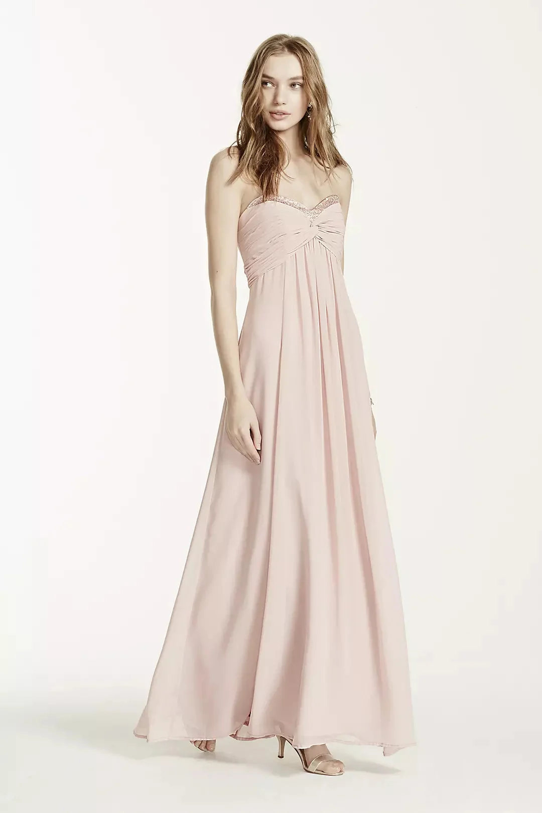 Extra Length Chiffon Dress with Beaded Neckline