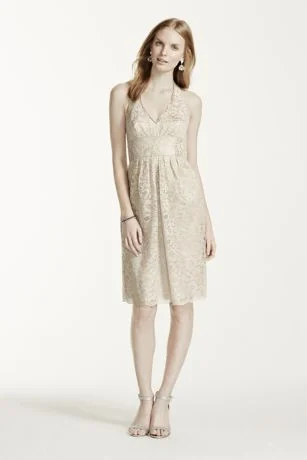 Extra Length Halter Lace Short Dress