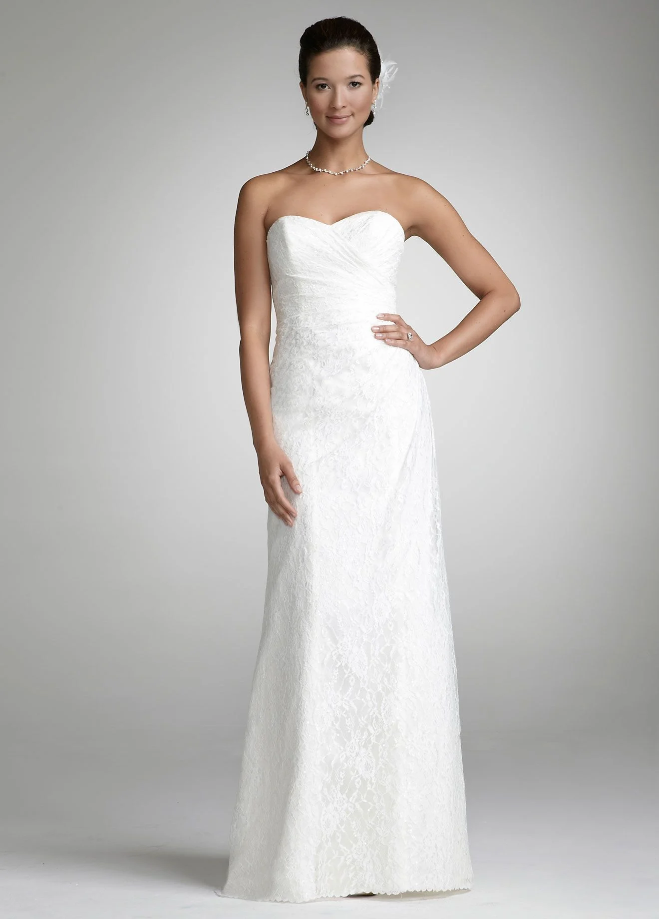 Extra Length Sweetheart Strapless Lace Gown