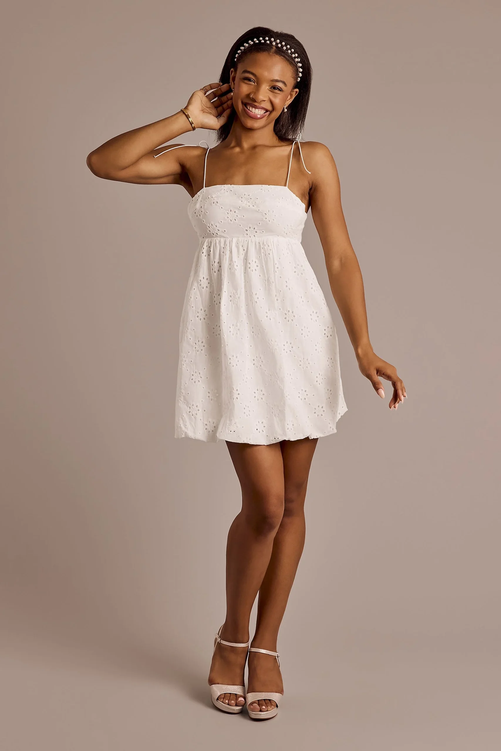 Eyelet Lace Tie Back Bubble Dress