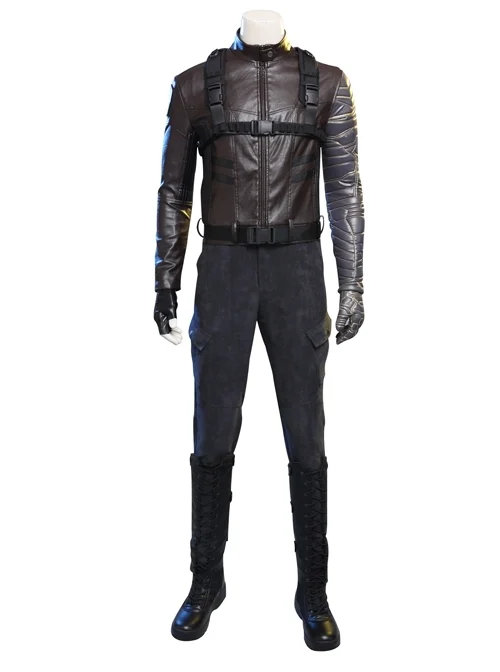 The Falcon And The Winter Soldier Winter Soldier Bucky Barnes Brown Jacket Set Halloween Cosplay Accessories Black Shoes