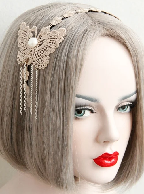Fashion Elegant Golden Lace Butterfly Tassel Temperament Handmade Headband