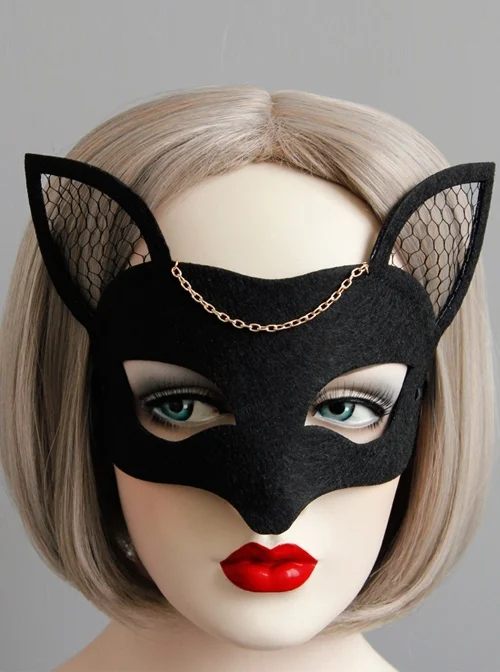 Fashion Exaggerated Black Mesh Fox Half Face Halloween Christmas Masquerade Female Mask