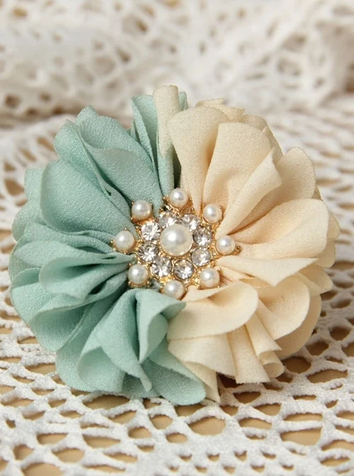 Fashion Handmade Blue White Flowers Pearl All-Match Chiffon Brooch