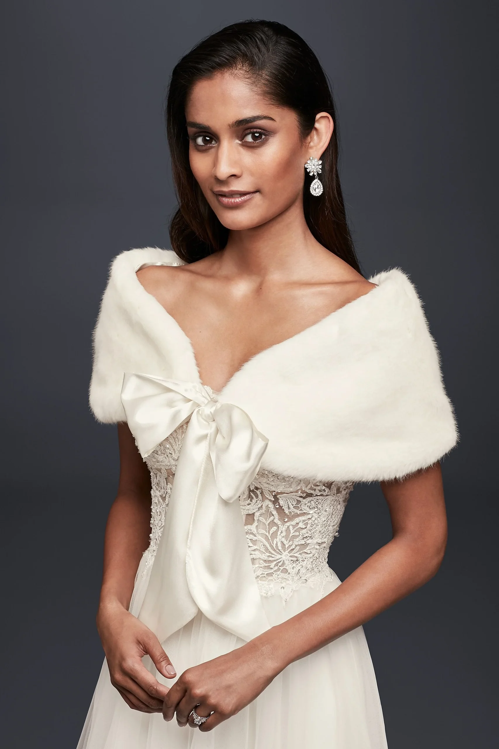 Faux-Fur Wrap with Wide Satin Tie