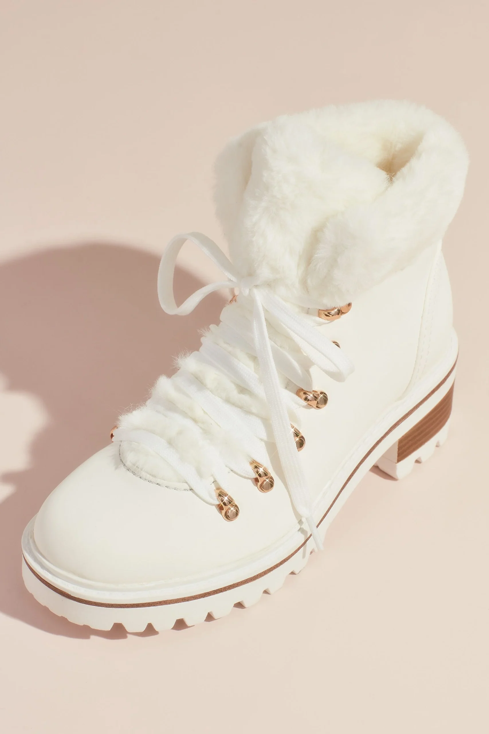 Faux Shearling Cuff Lace-Up Winter Boots