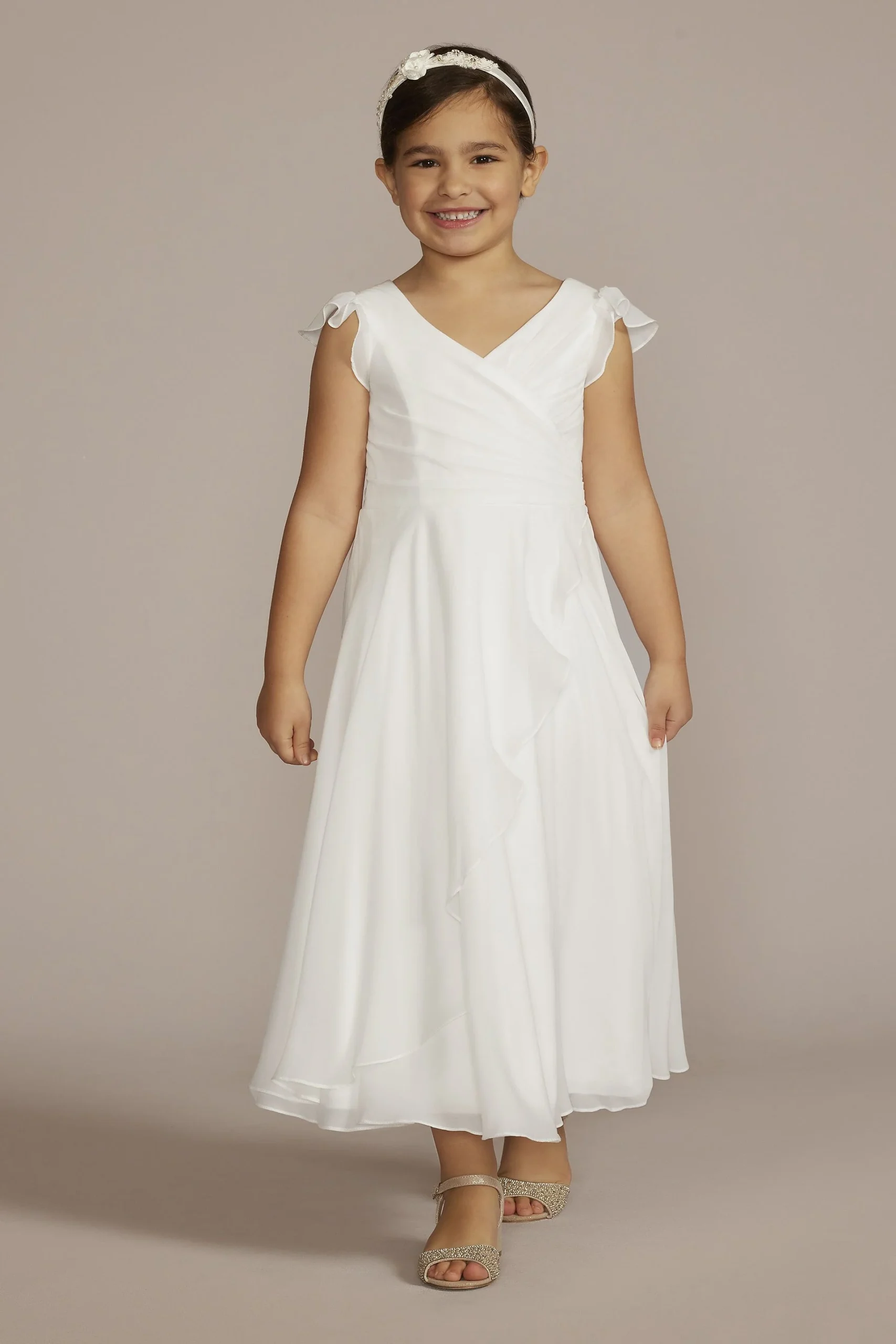 Faux-Wrap Chiffon Flower Girl Dress
