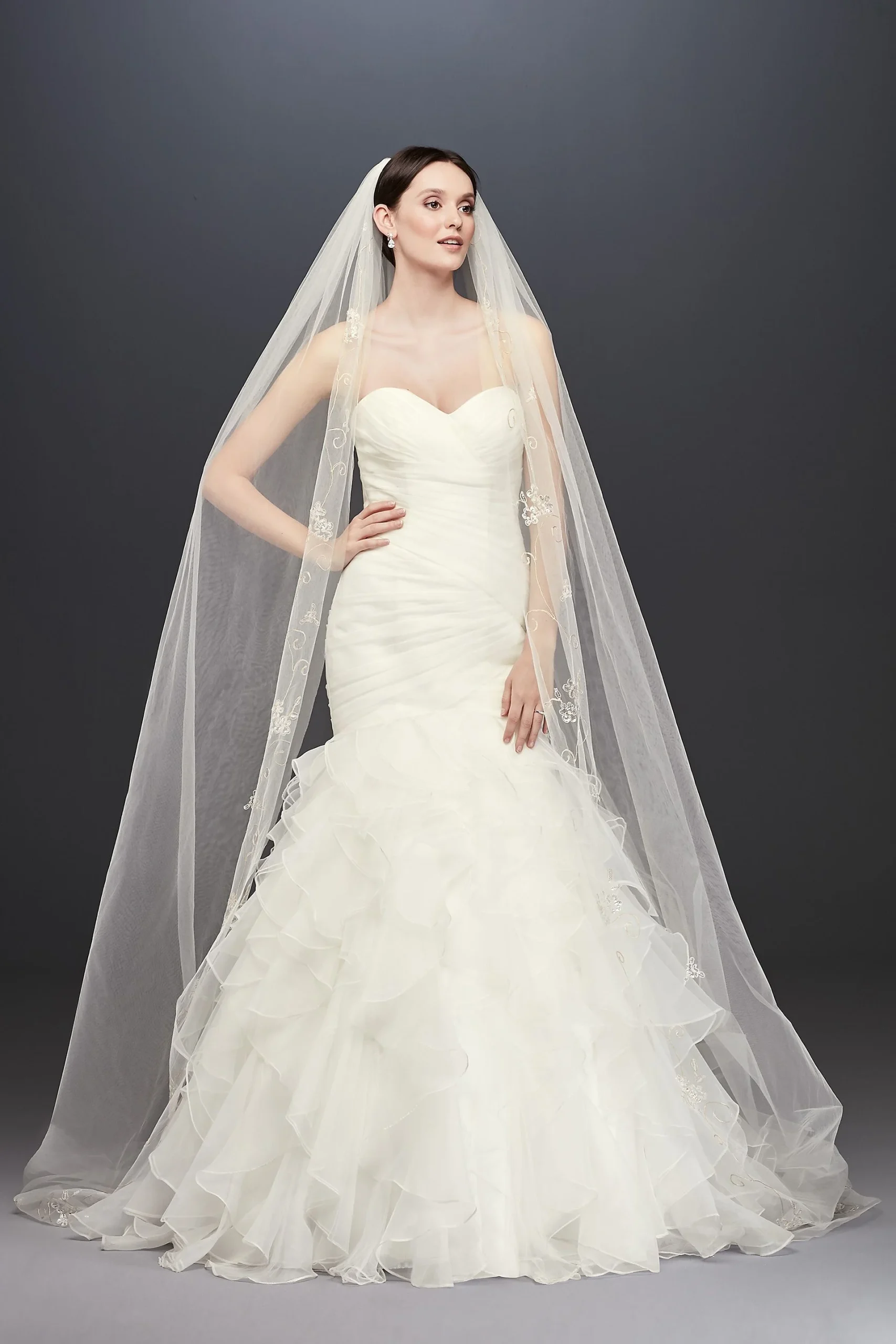 Filigree Lace and Sequin Applique Single Tier Veil