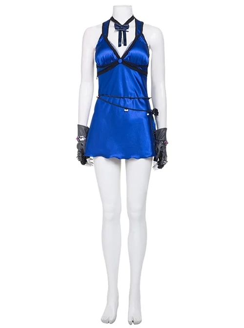 Final Fantasy VII Remake Tifa Lockhart Blue Sexy Backless Dress Halloween Cosplay Accessories Necklace Waistband And Earrings