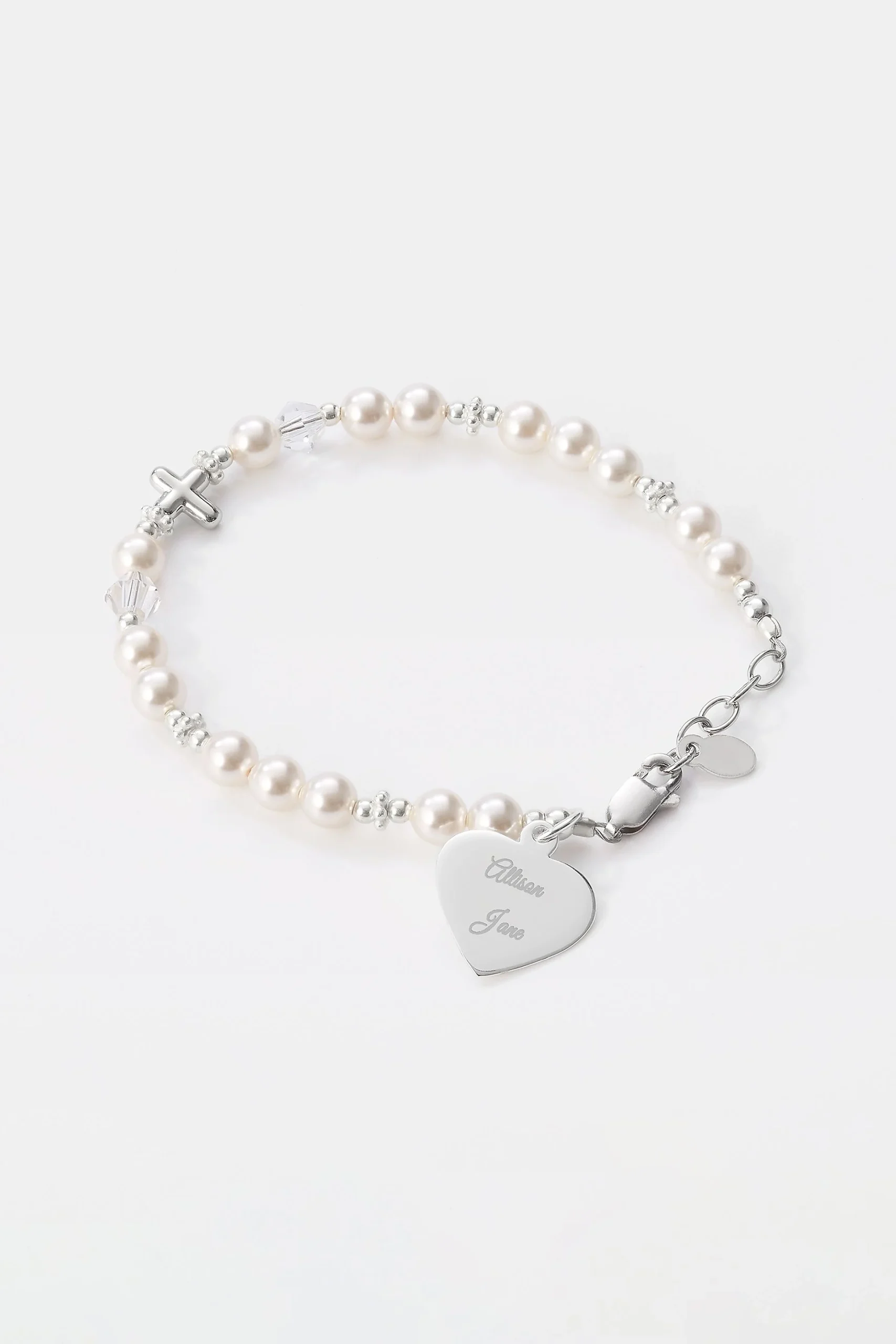 First Communion Engraved Silver Beaded Bracelet