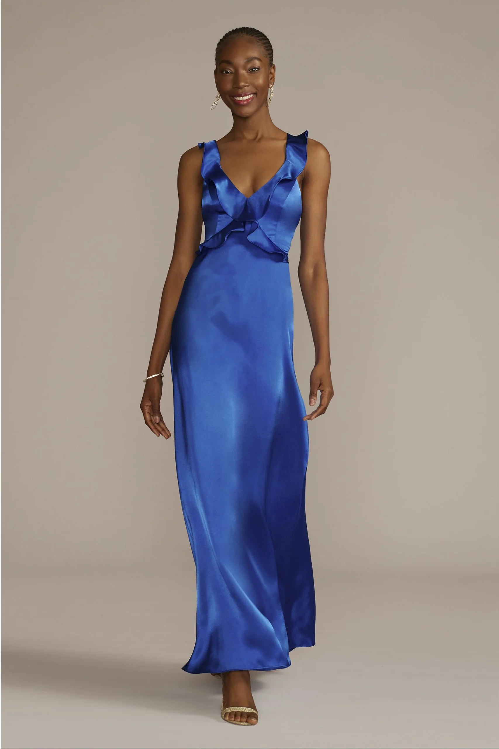 Floor Length Ruffle Charmeuse Gown