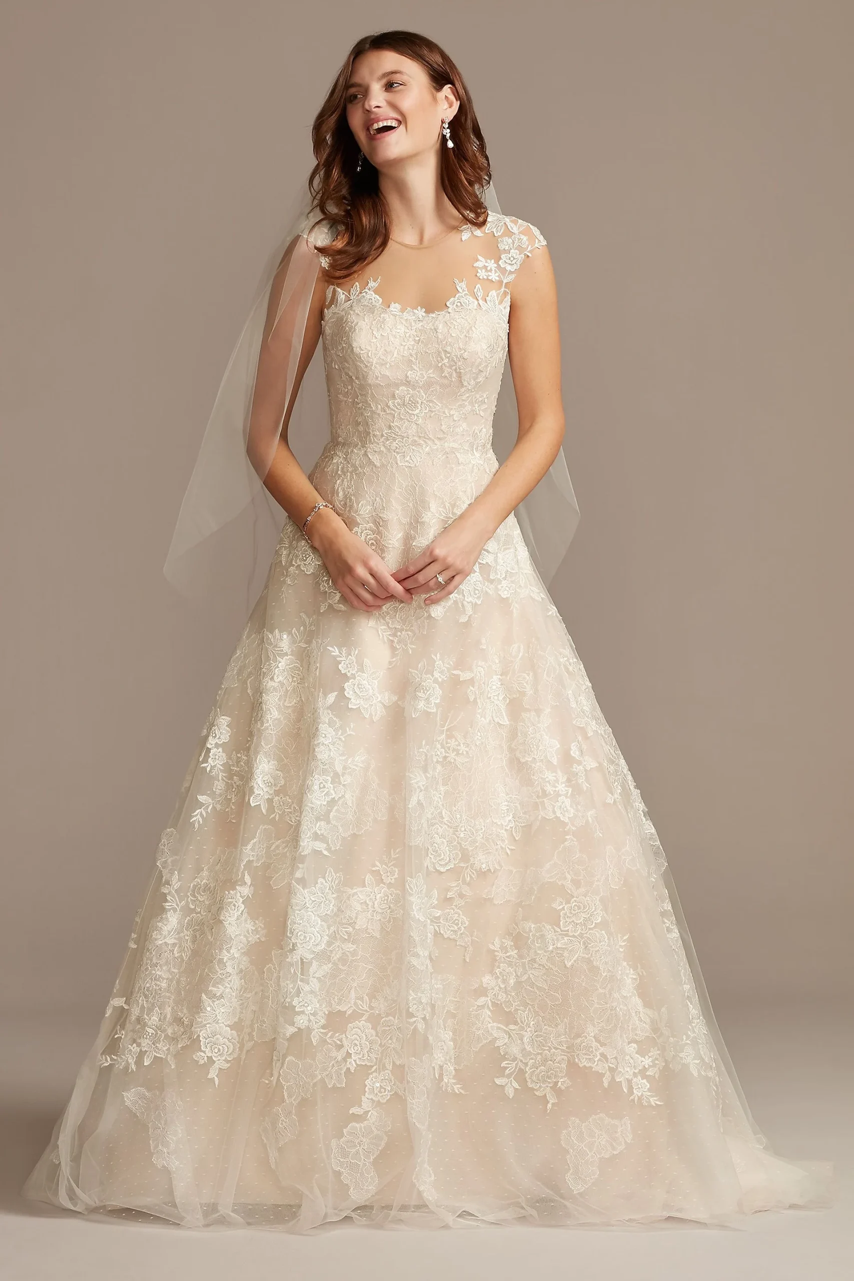 Floral Applique Tulle Wedding Dress