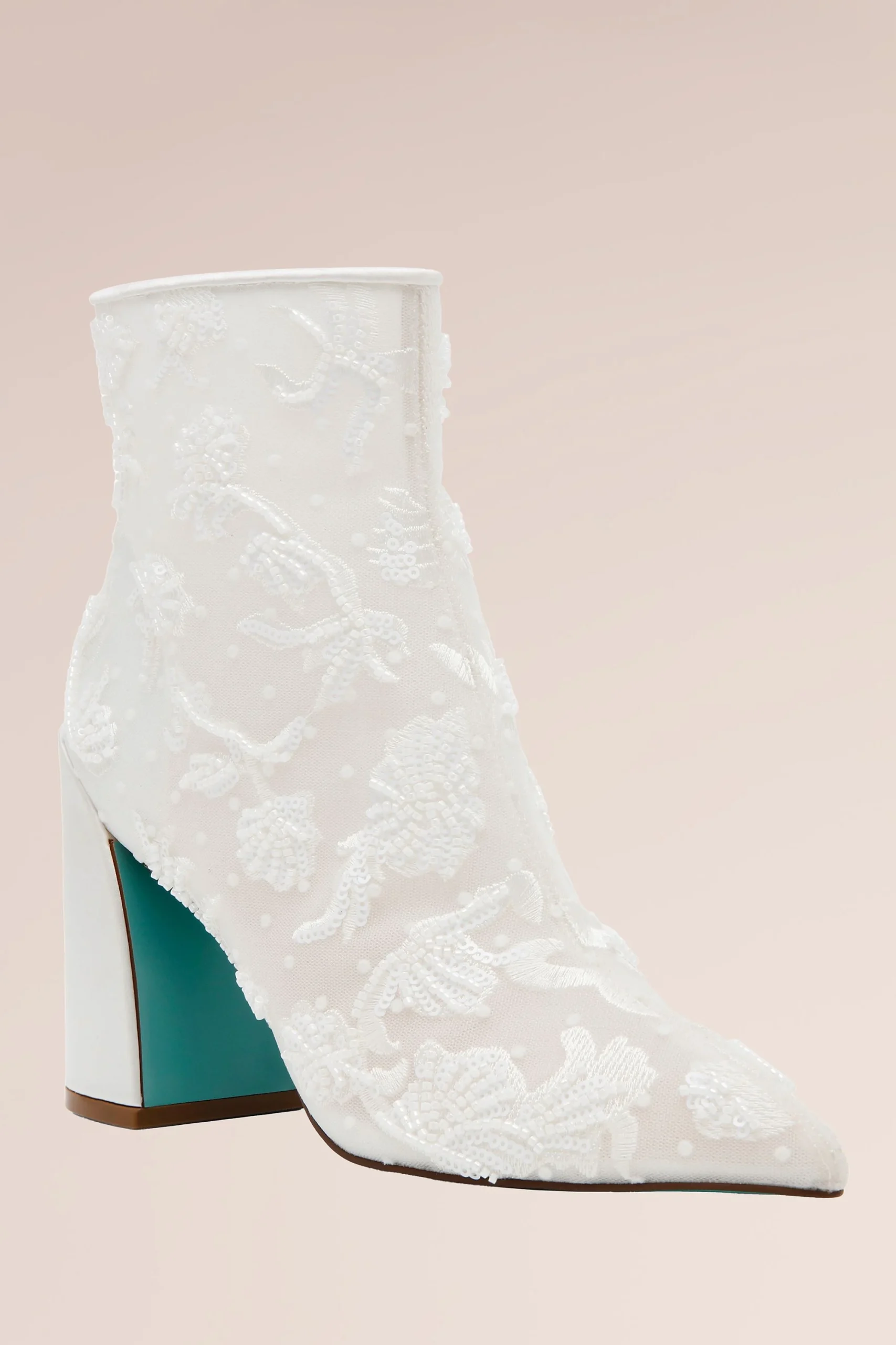 Floral Beaded Block Heel Booties