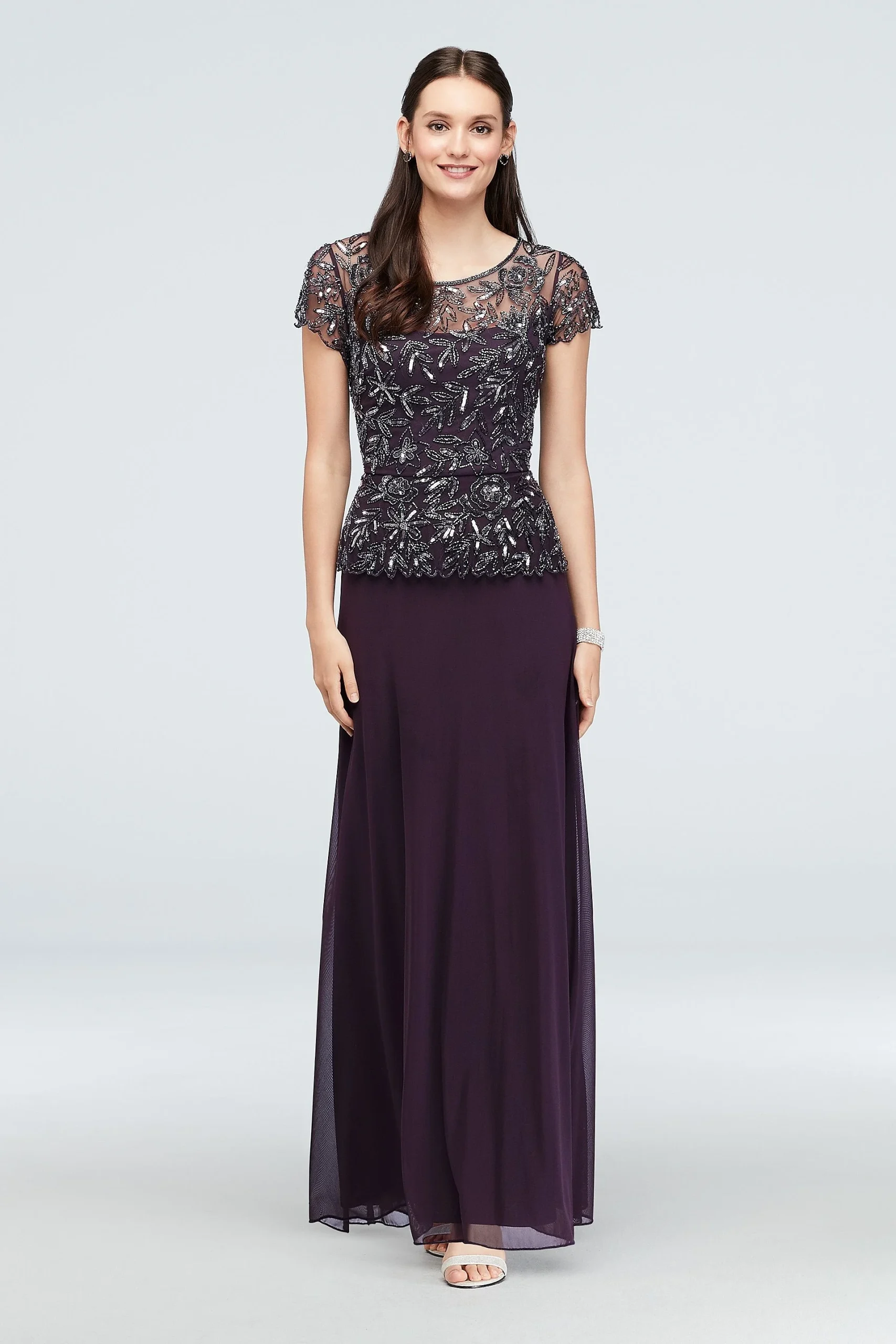 Floral Beaded Illusion Bodice Gown