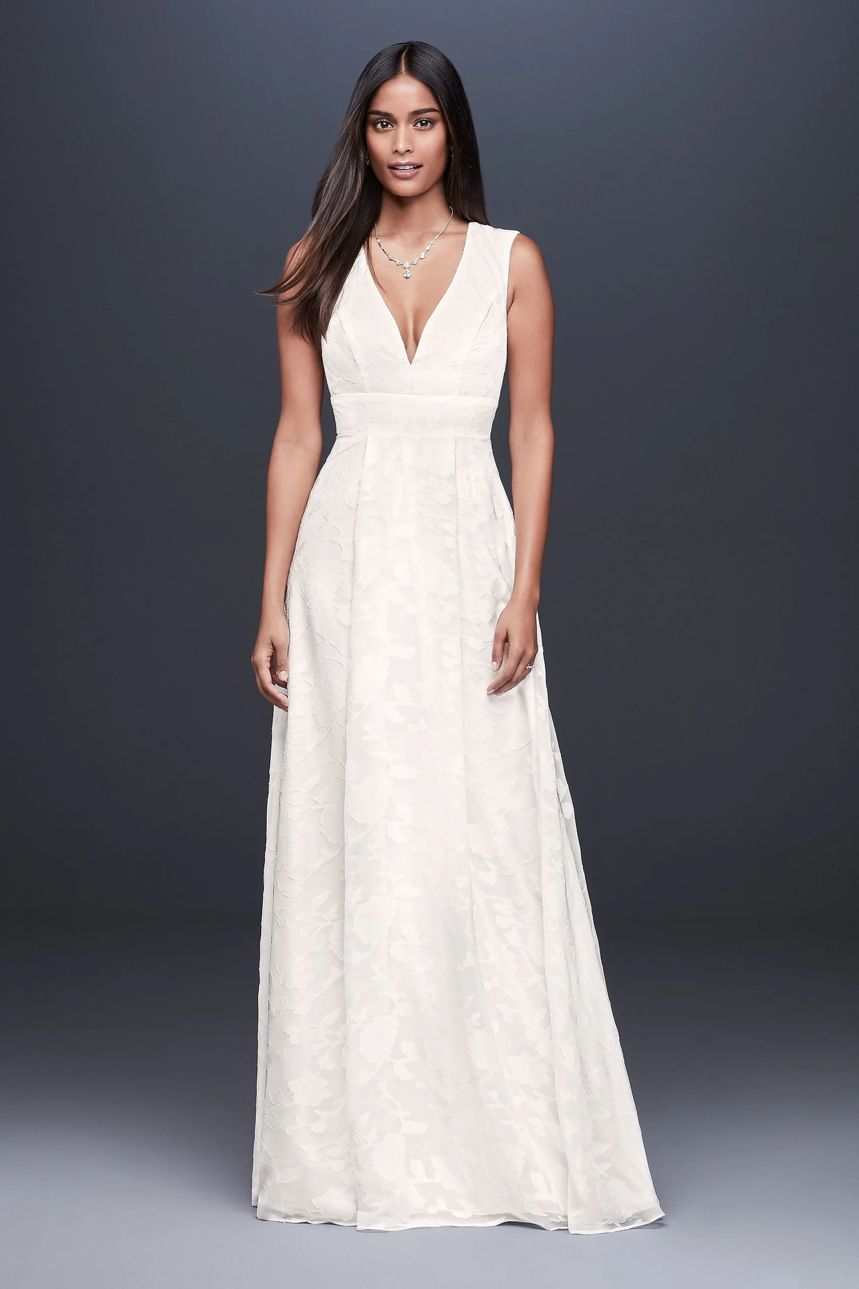 Floral Chiffon Burnout A-Line Gown with Cutout
