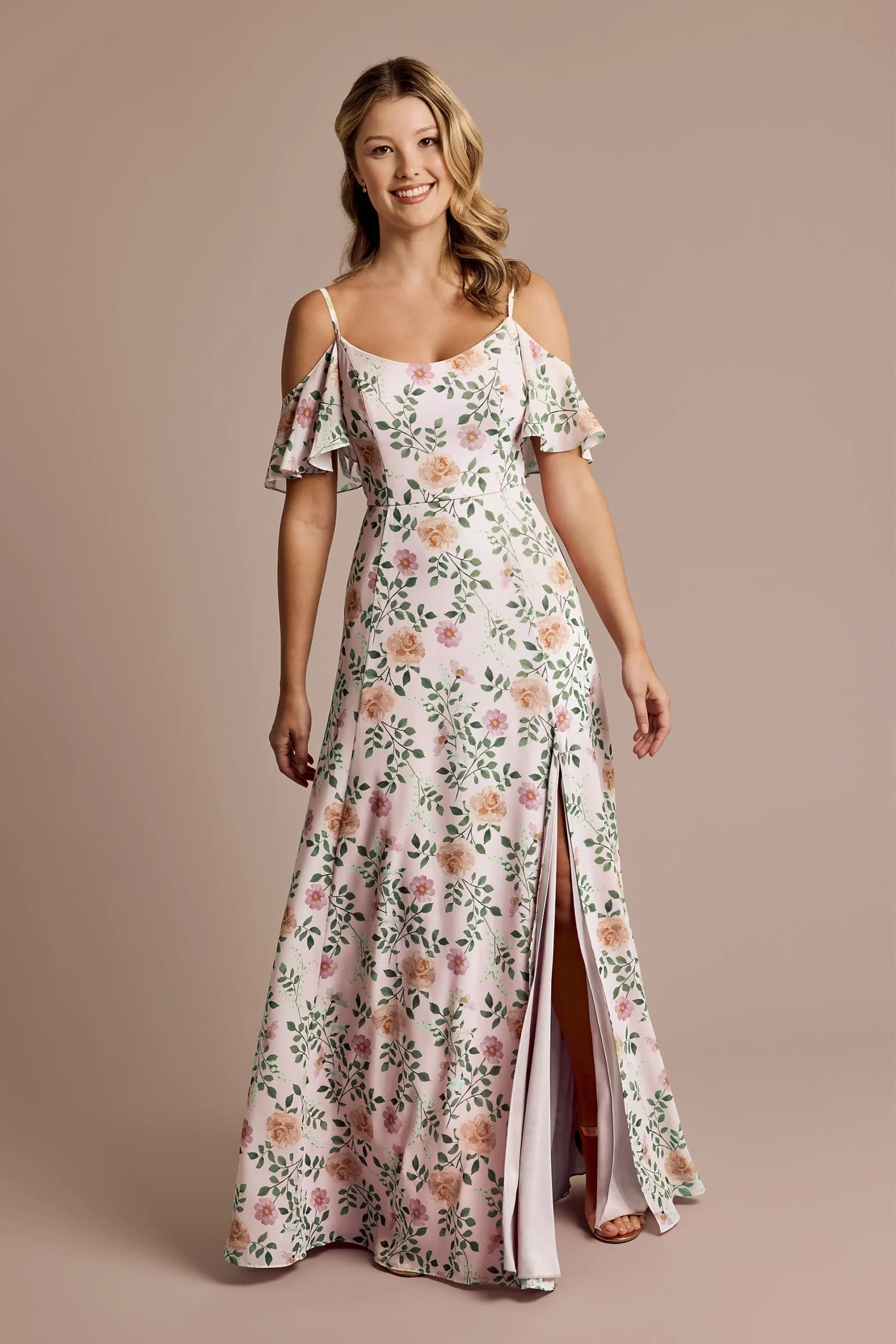 Floral Chiffon Cold-Shoulder Dress