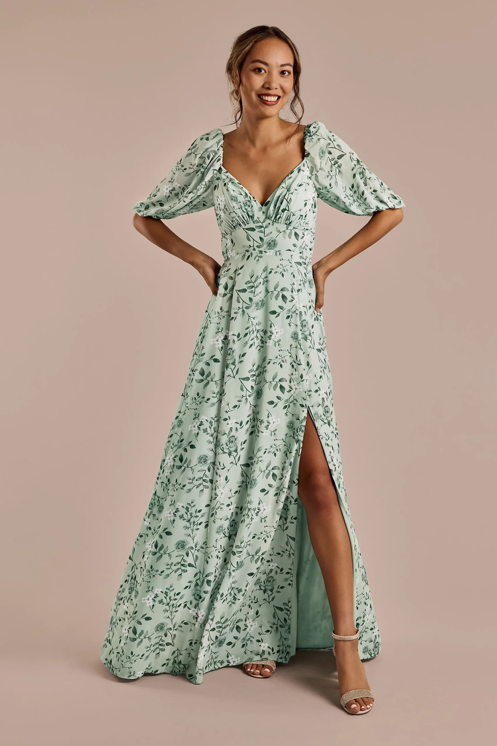 Floral Chiffon Short Sleeve A-Line Dress