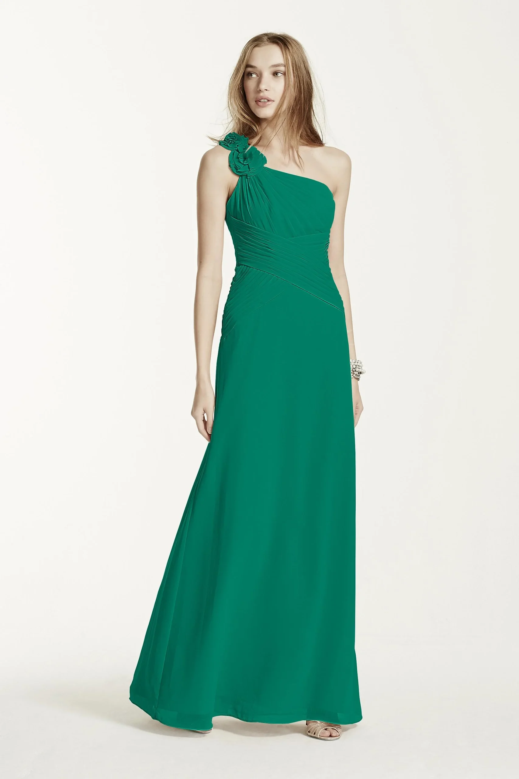 Floral Detailed One Shoulder Chiffon Dress