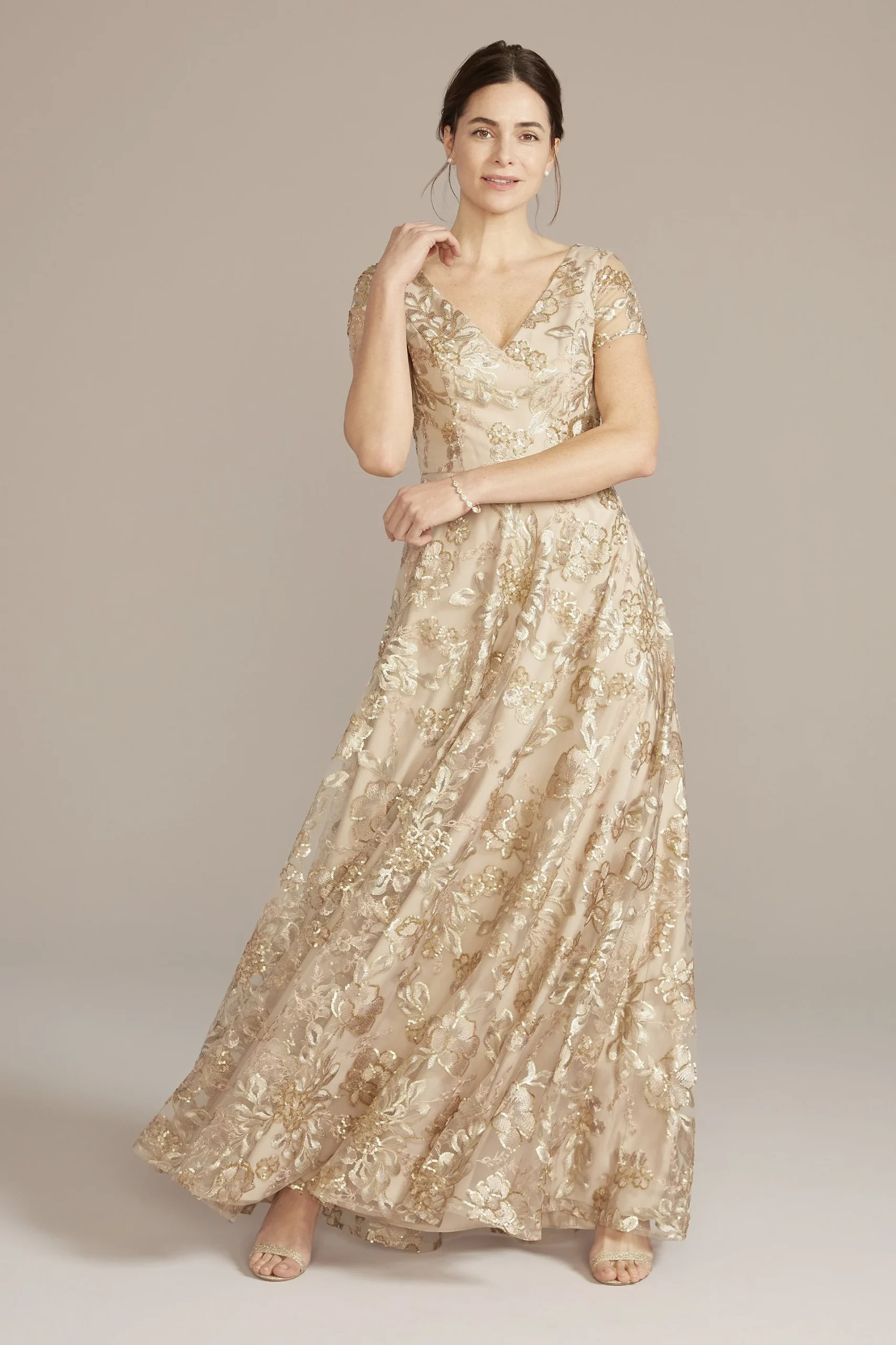 Floral Embroidered A-Line with Illusion Sleeves