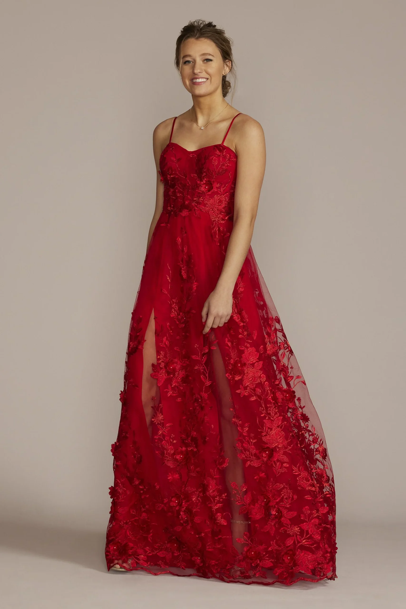 Floral Embroidered Skirt A-Line Gown