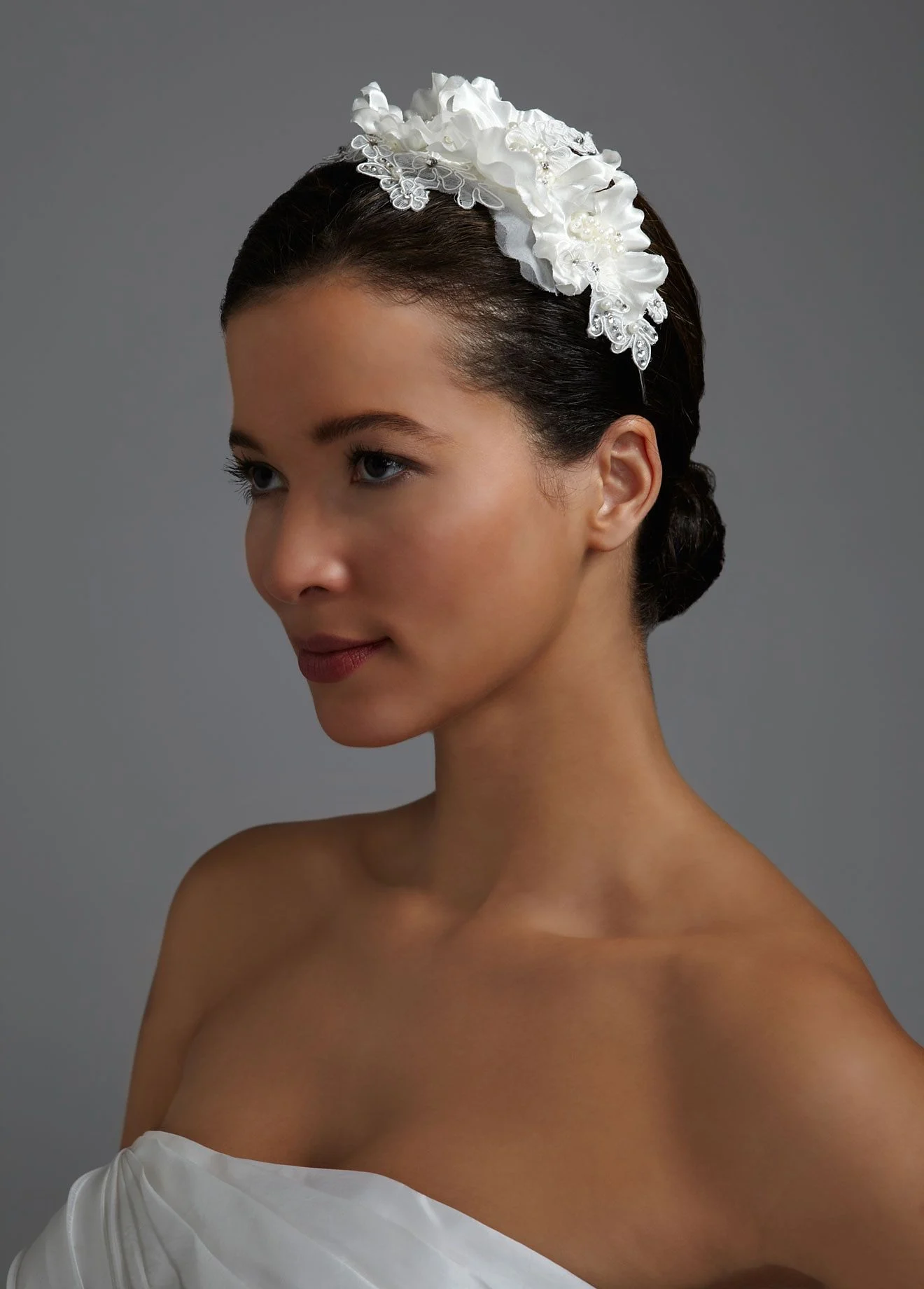 Floral Headband with Lace, Crystals, and Pearls