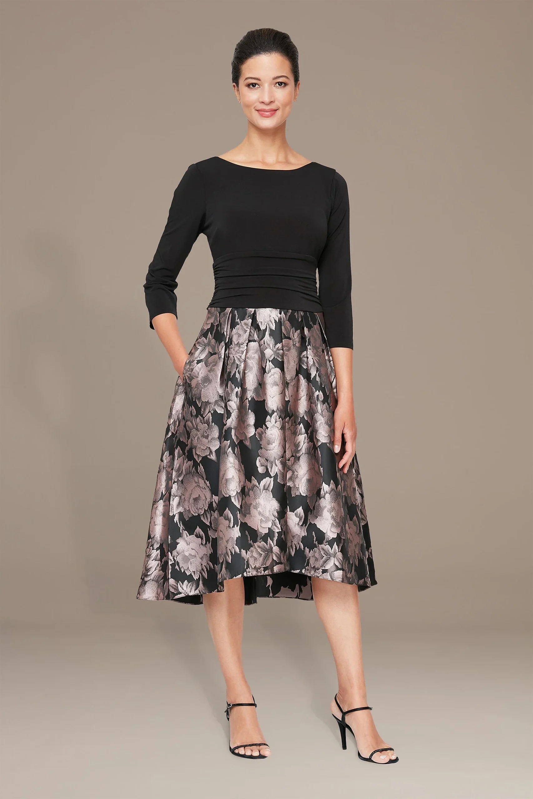 Floral Jacquard Knee Length Dress