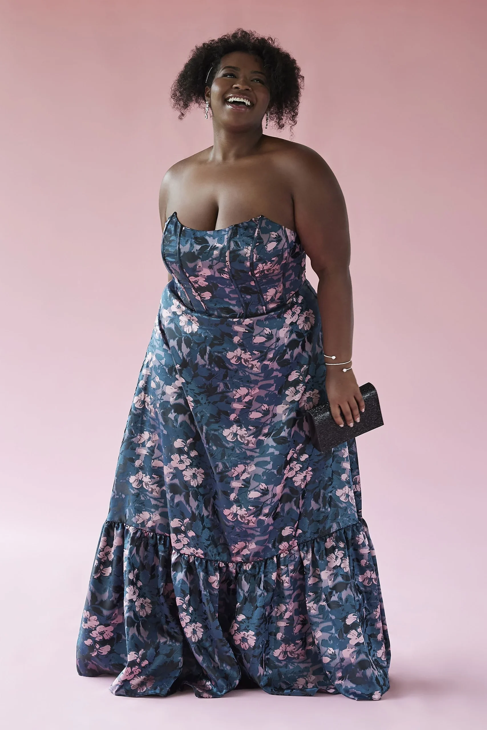 Floral Jacquard A-Line Dress with Flounce Hem