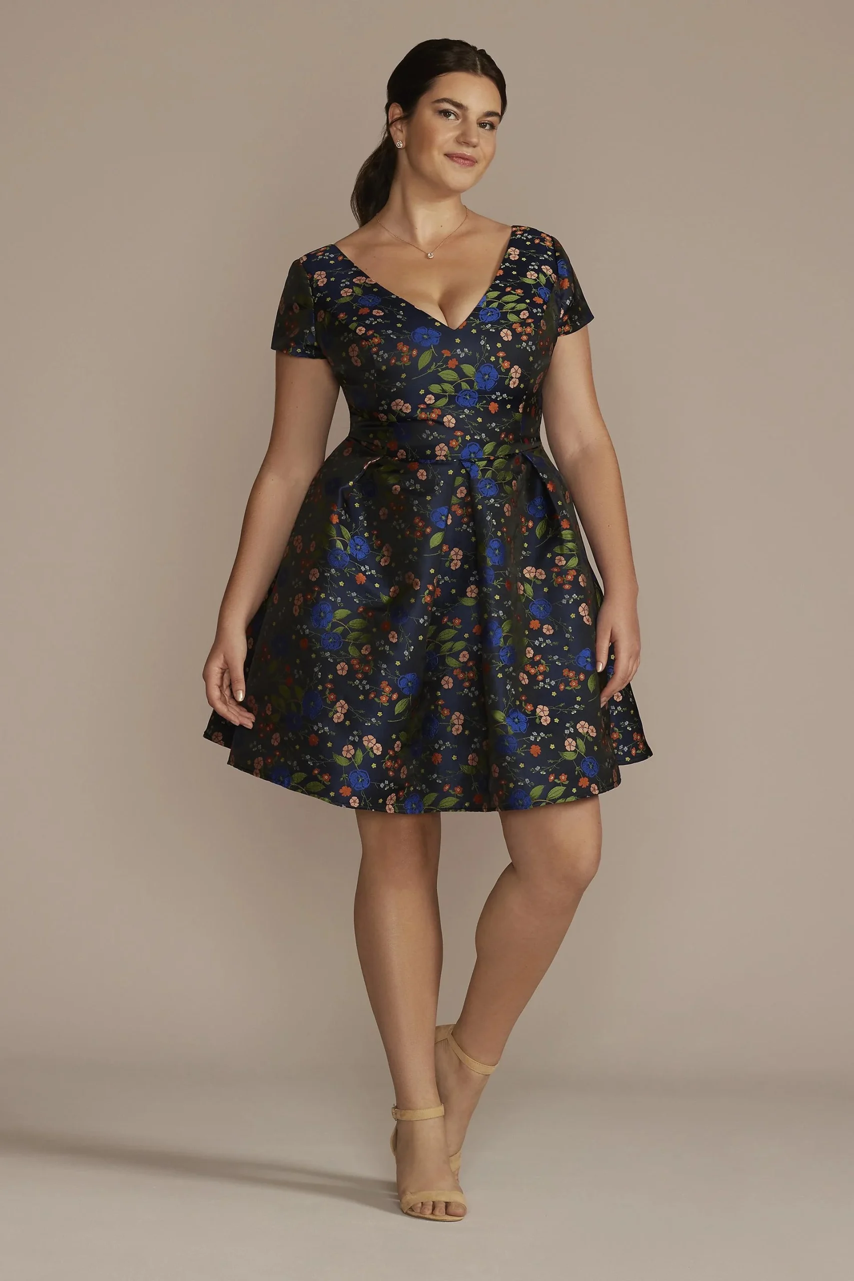 Floral Jacquard Short A-Line Dress