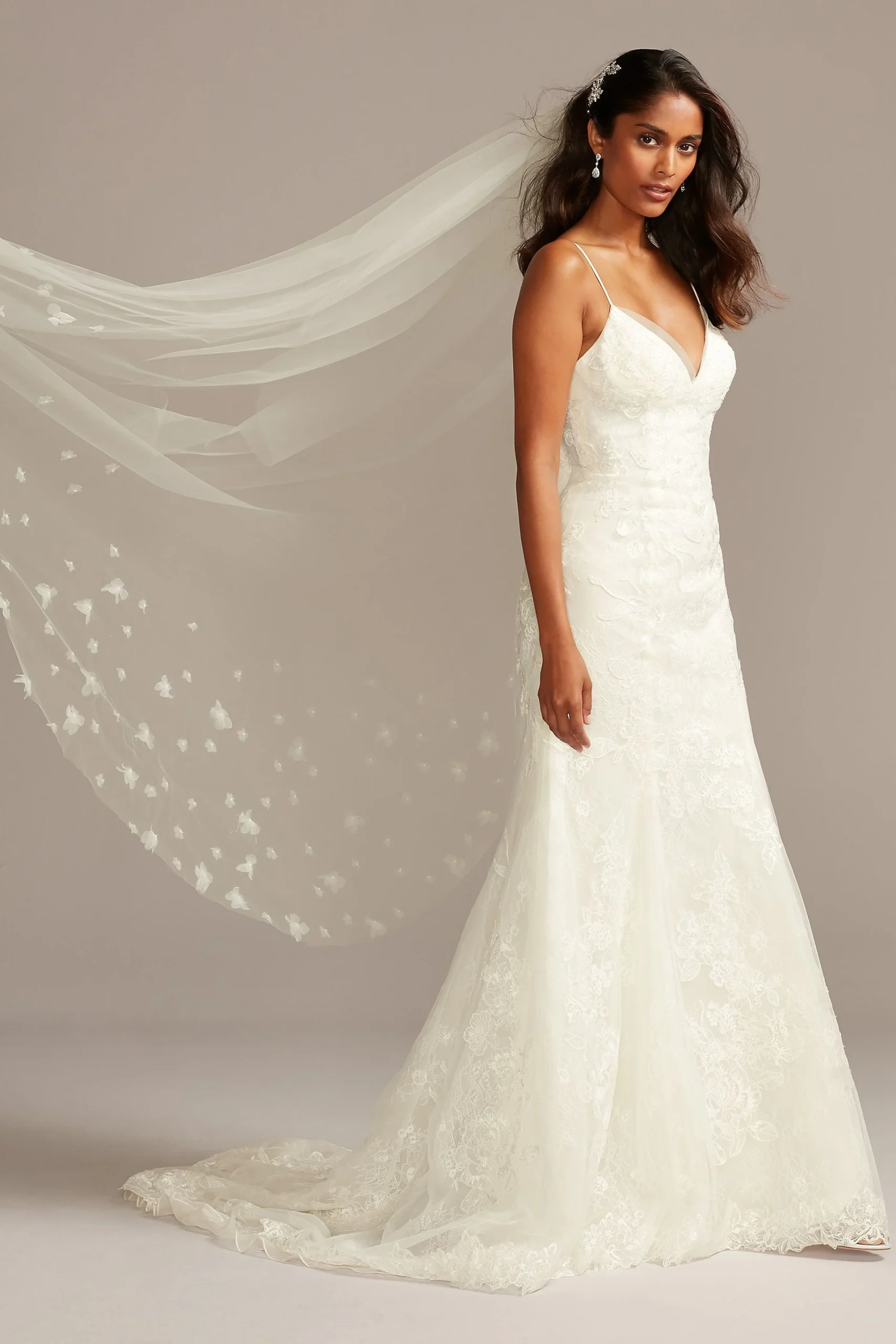 Floral Lace Applique Spaghetti-Strap Wedding Dress