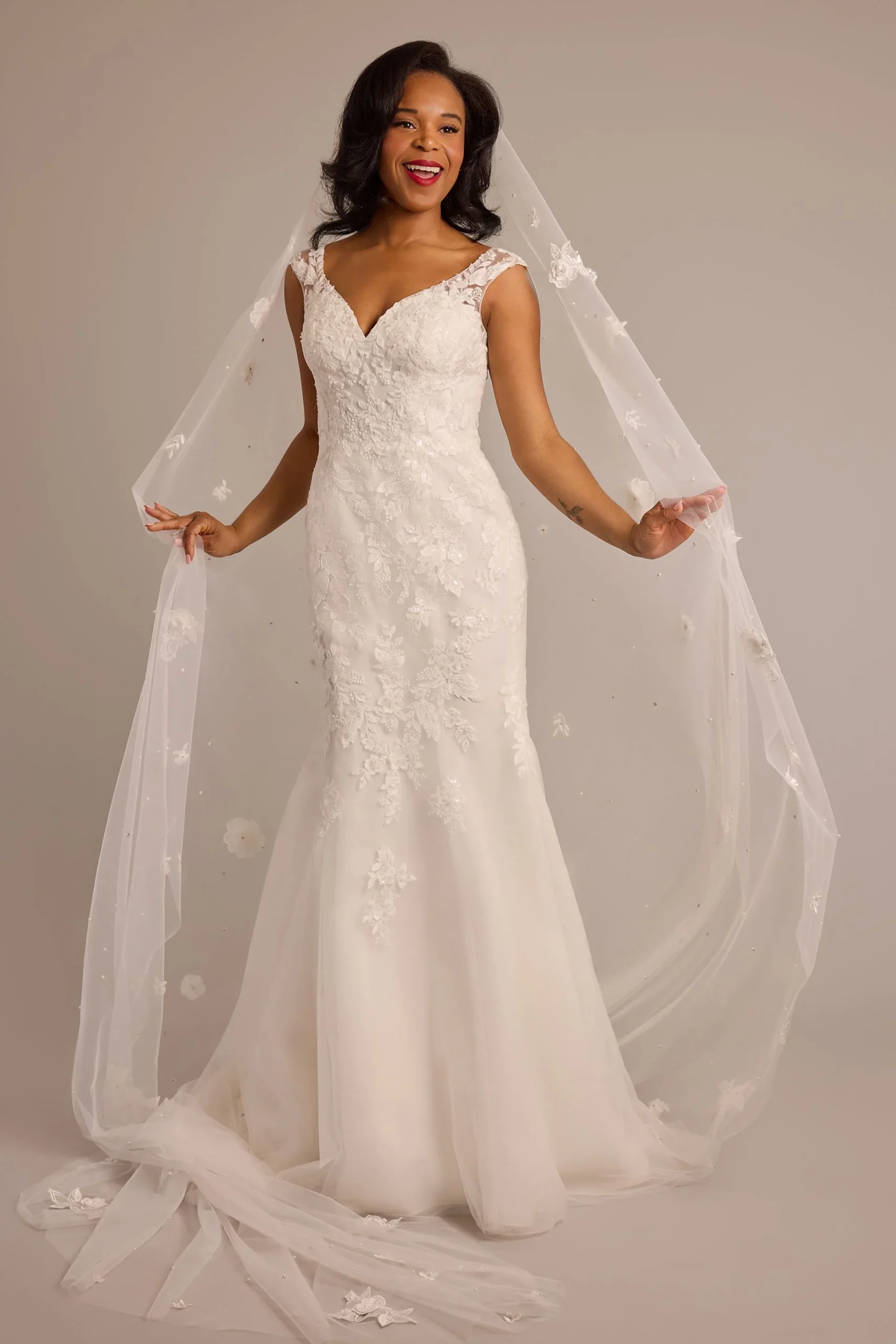 Floral Lace Appliqued Cathedral Veil