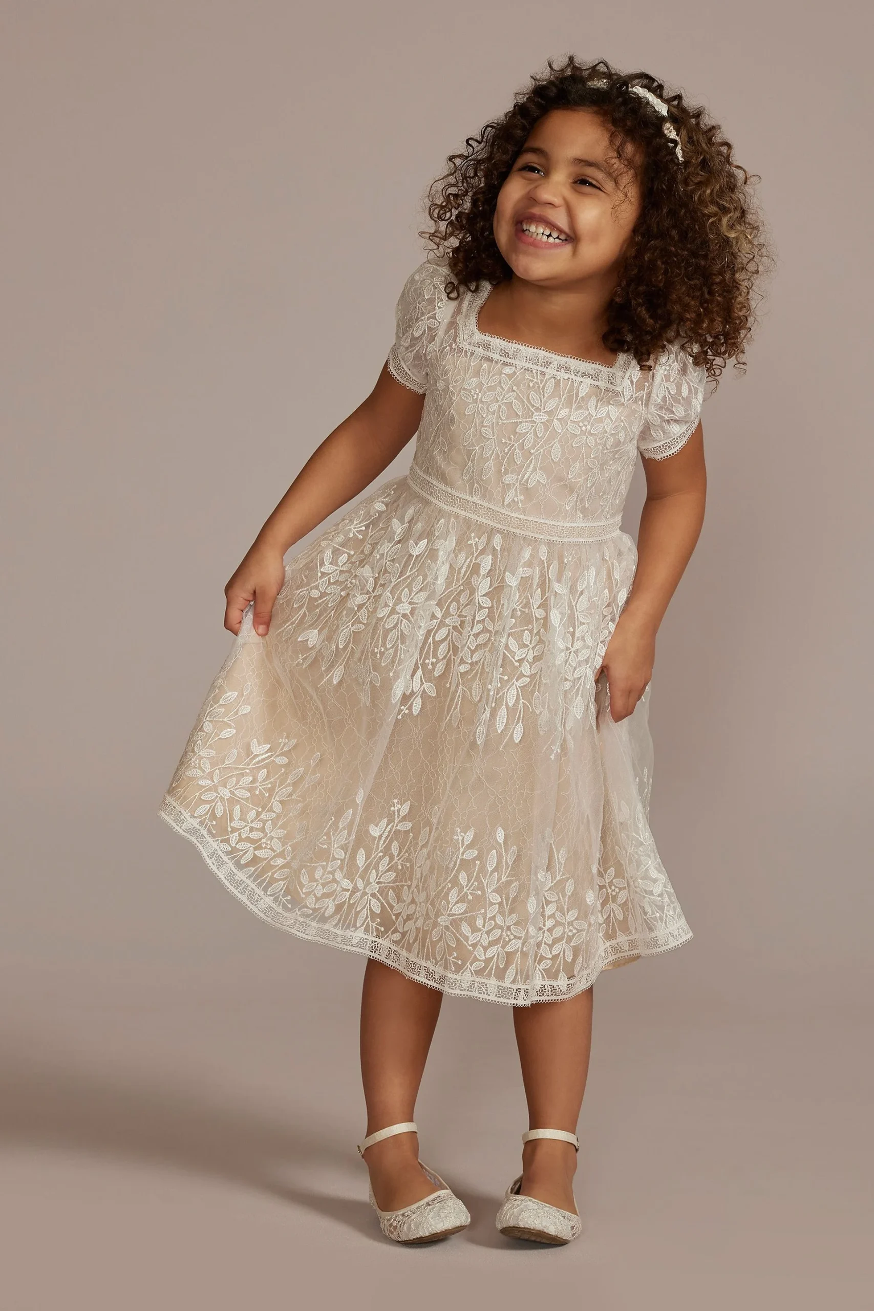 Floral Lace Cap Sleeve Flower Girl Dress
