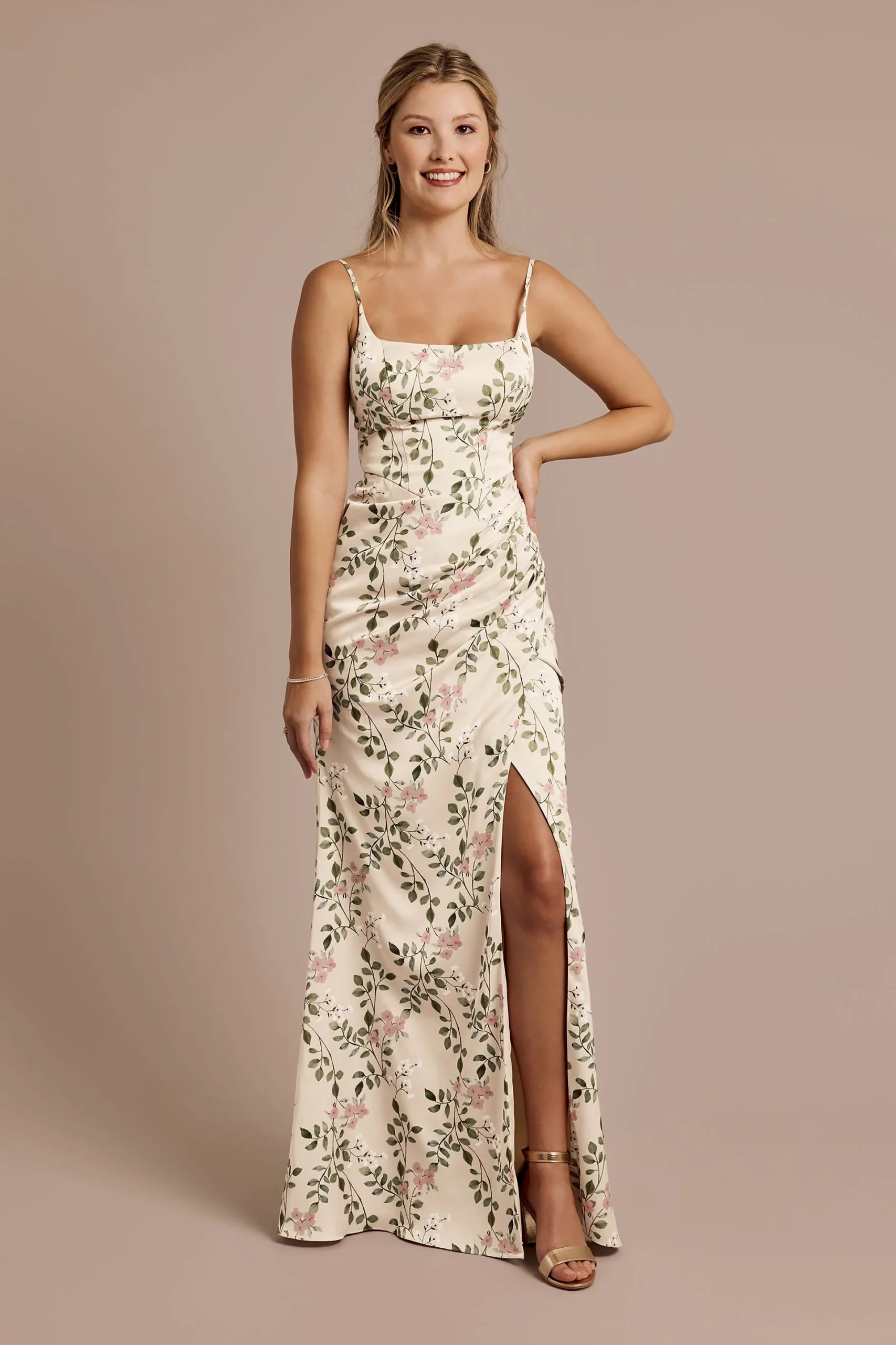 Floral Print Charmeuse Corset Sheath Dress