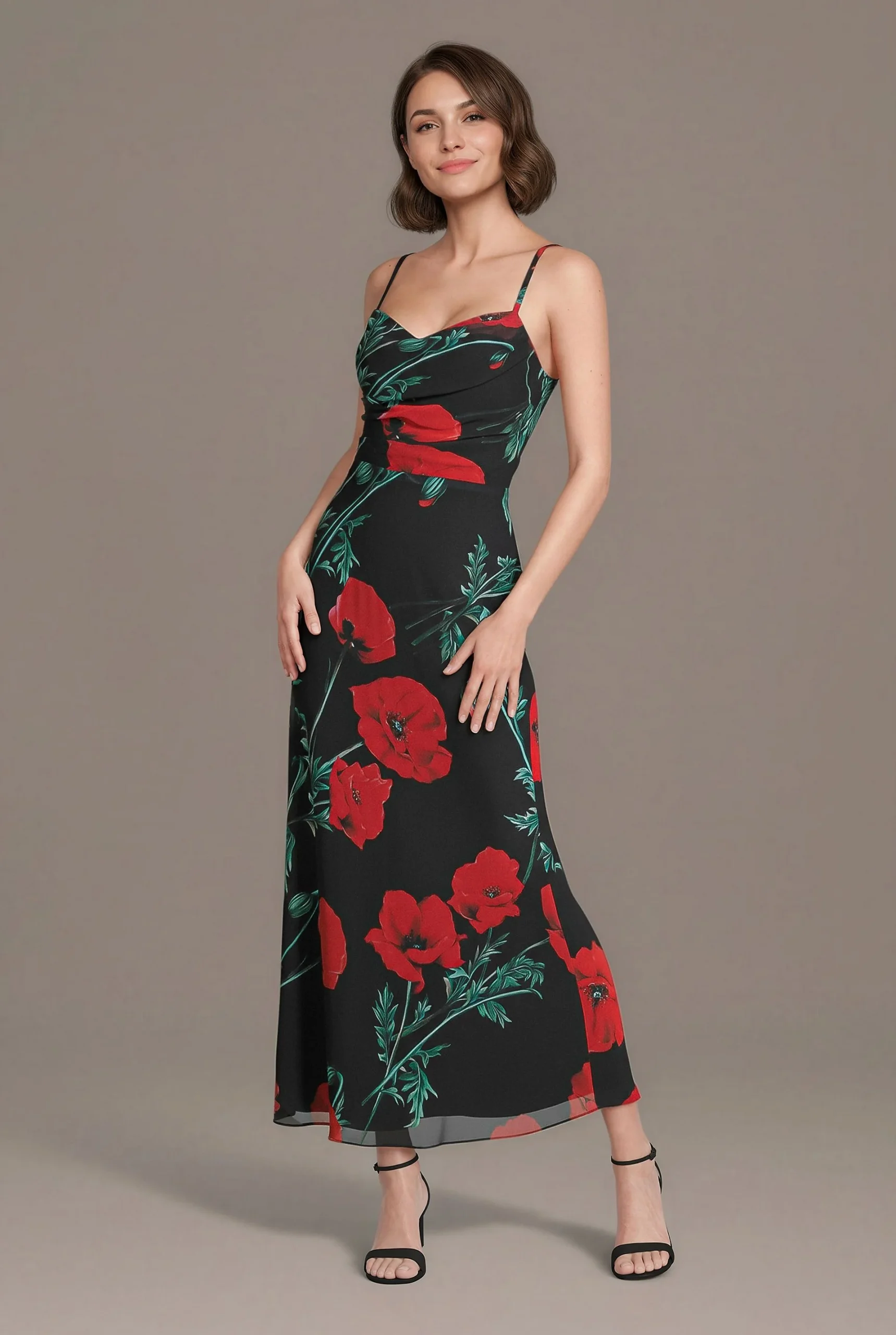 Floral Print Chiffon Sheath with Lace-Up Back