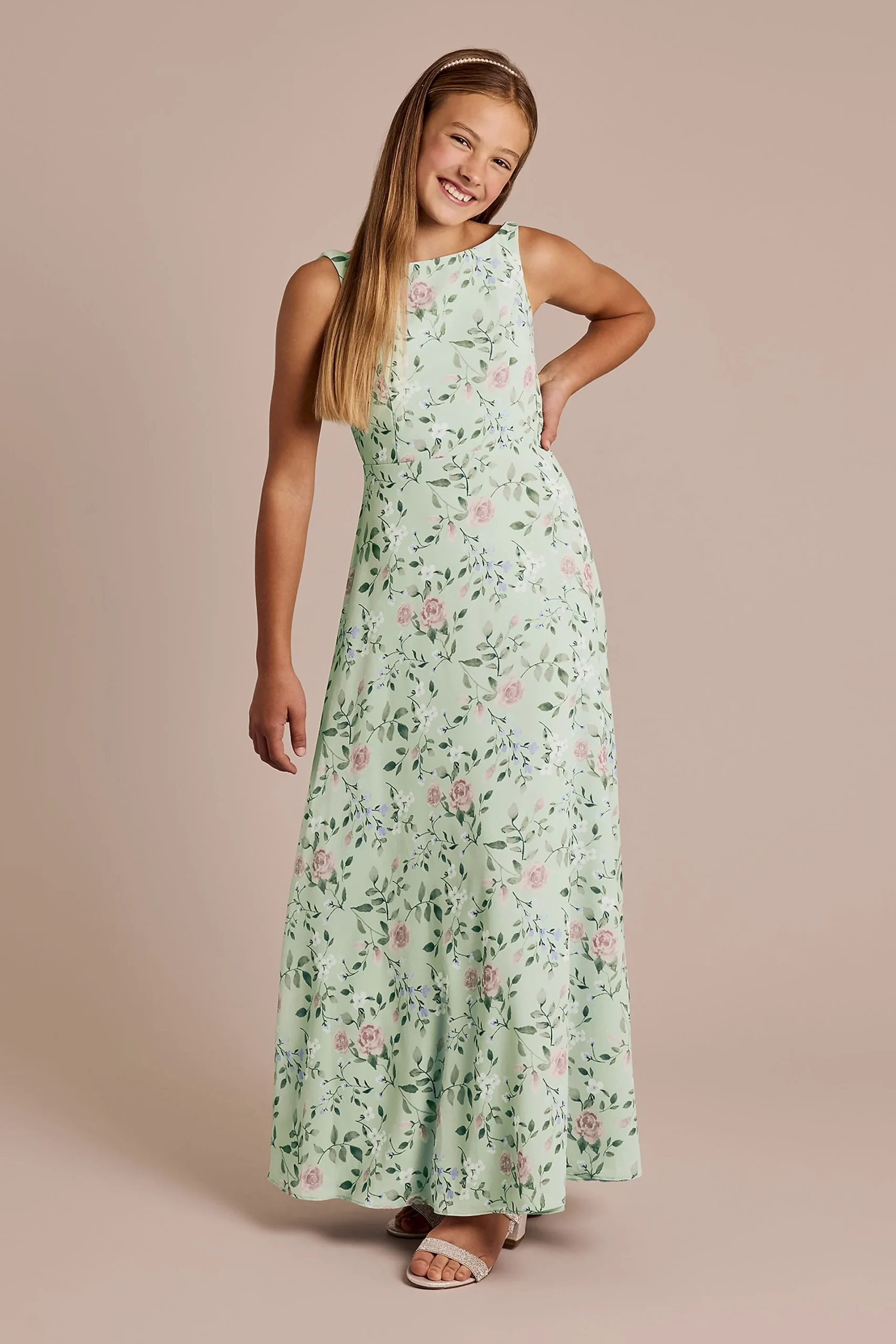 Floral Print Chiffon Tie Back Junior Dress