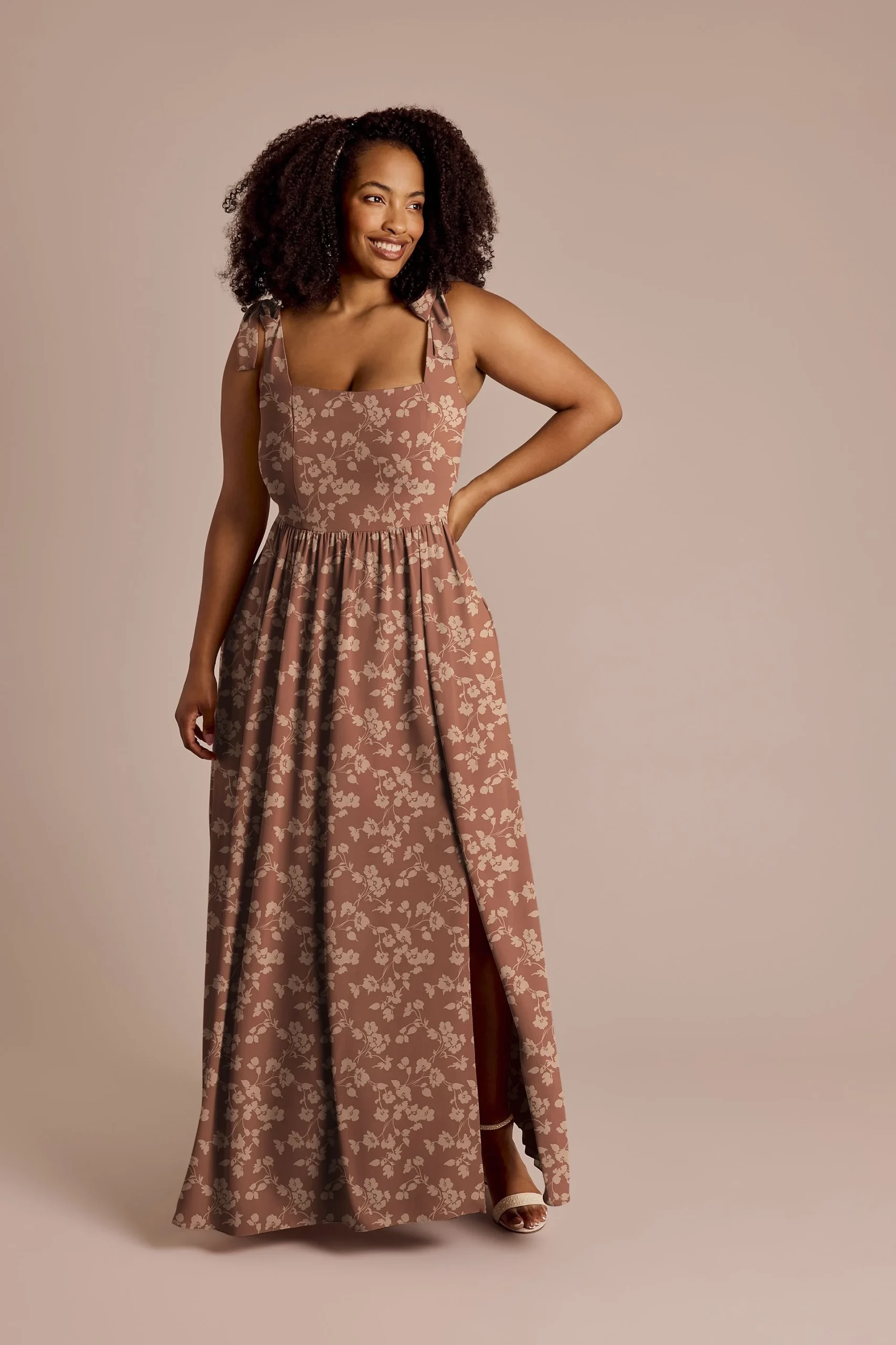 Floral Print Chiffon Tie Strap Tank A-Line Dress