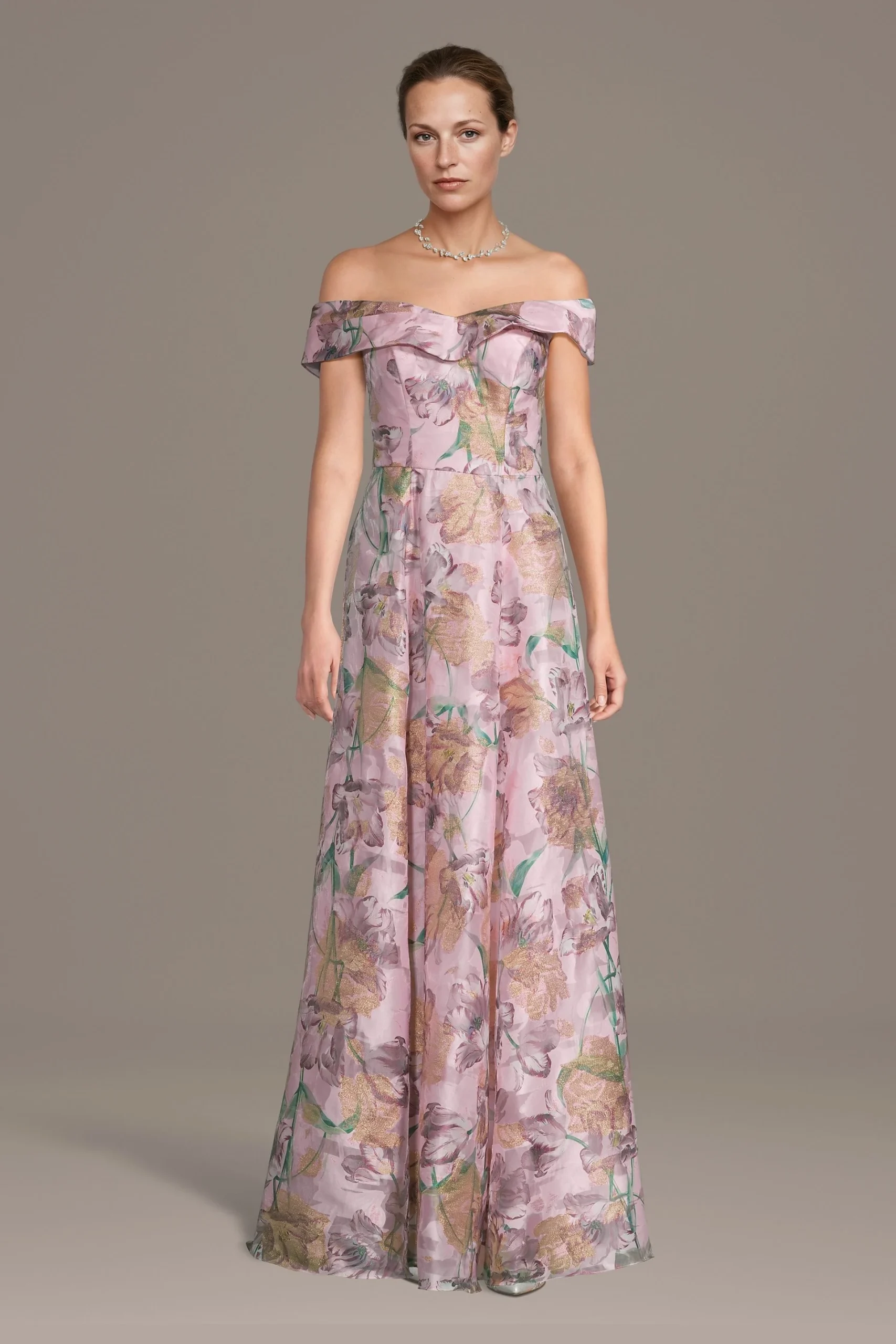 Floral Print Metallic Asymmetrical A-Line Dress
